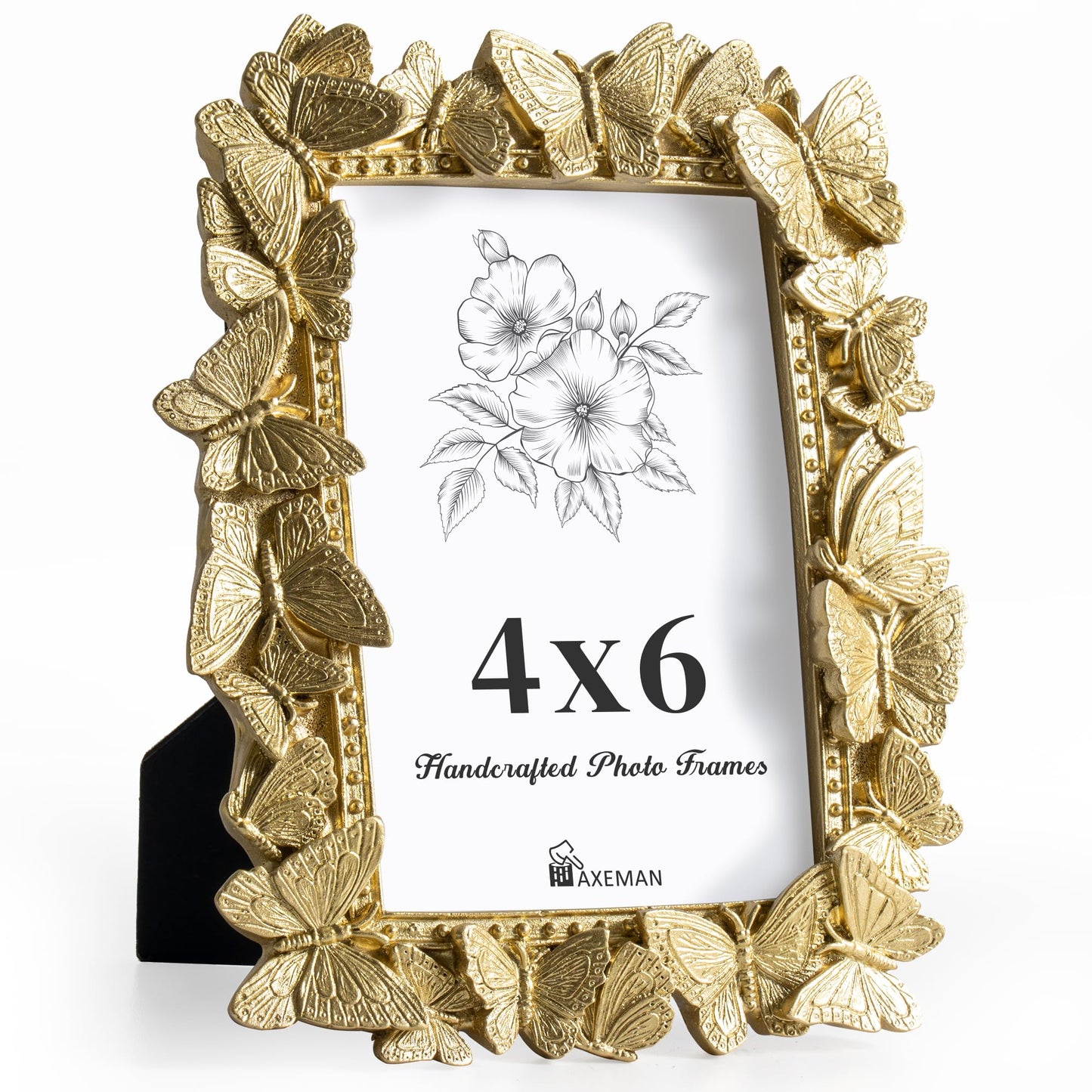 Picture Frame with High Tempered Glass, Butterfly Textured Hand-Crafted Resin Cute Photo Frame with Easel & Hook for Tabletop & Wall Display