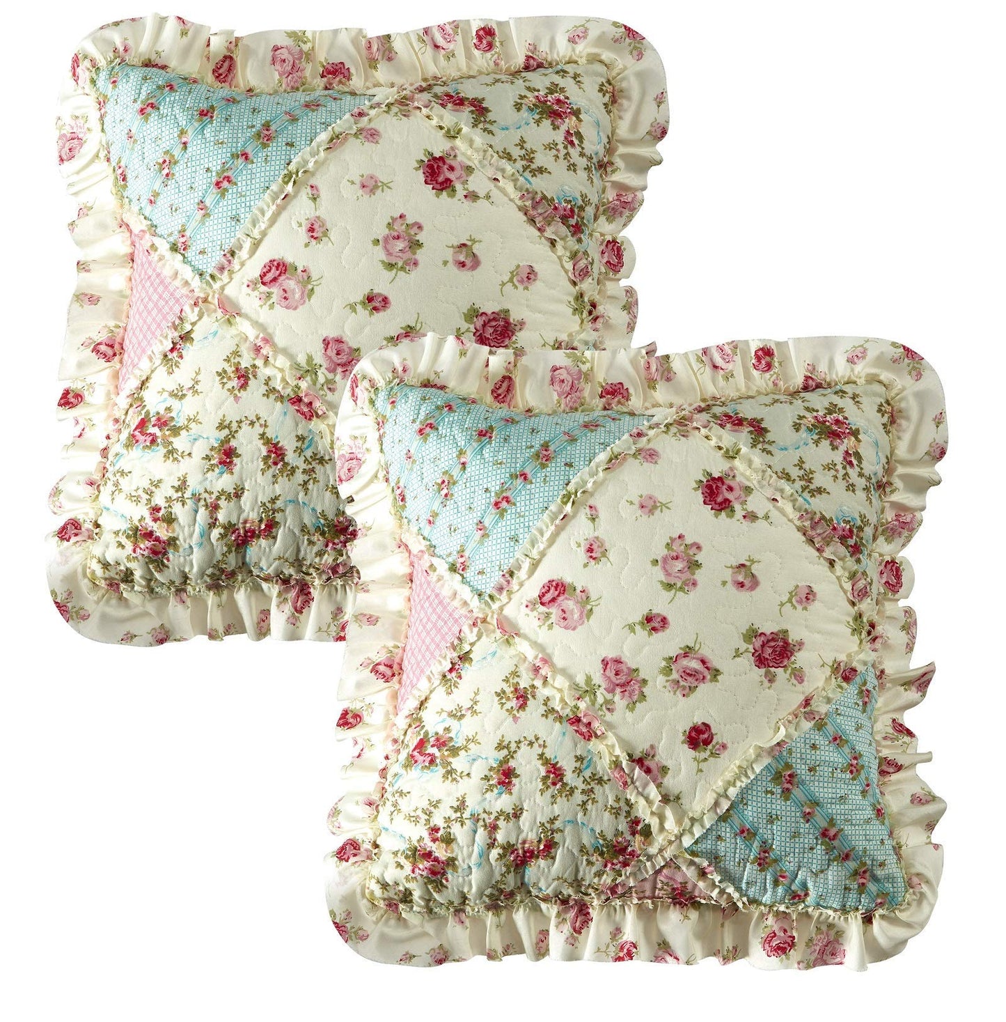 Ruffle Pillowshams, Quilted Patchwork Decorative Pillow Covers Set, Washable Square Throw Cushion Cases for Couch, Recliner, Armchair, Bed, 18x18 Pack of 2