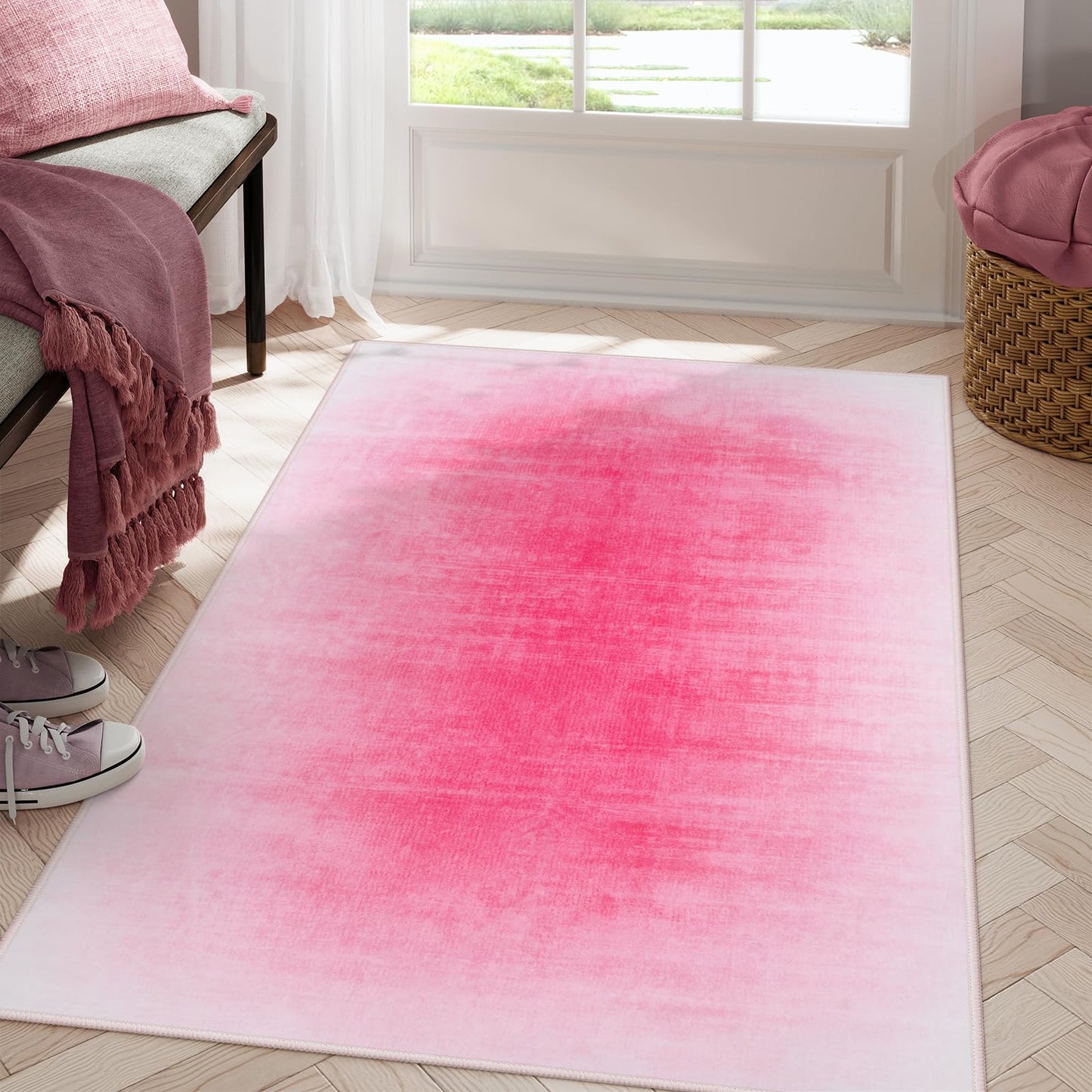 Contemporary Ombre Nursery Rug Washable Non-Slip