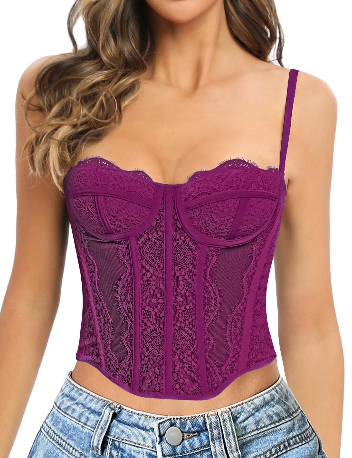 Lace Corset Top - Bustier Corset Top with Straps