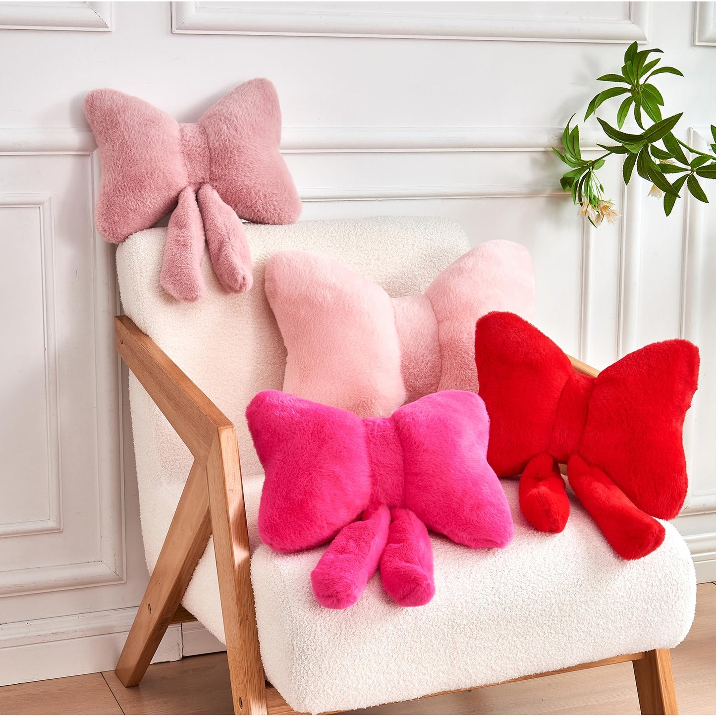 Bow Pillow, Soft Bow Decorative Pillows with Faux Rabbit Fur