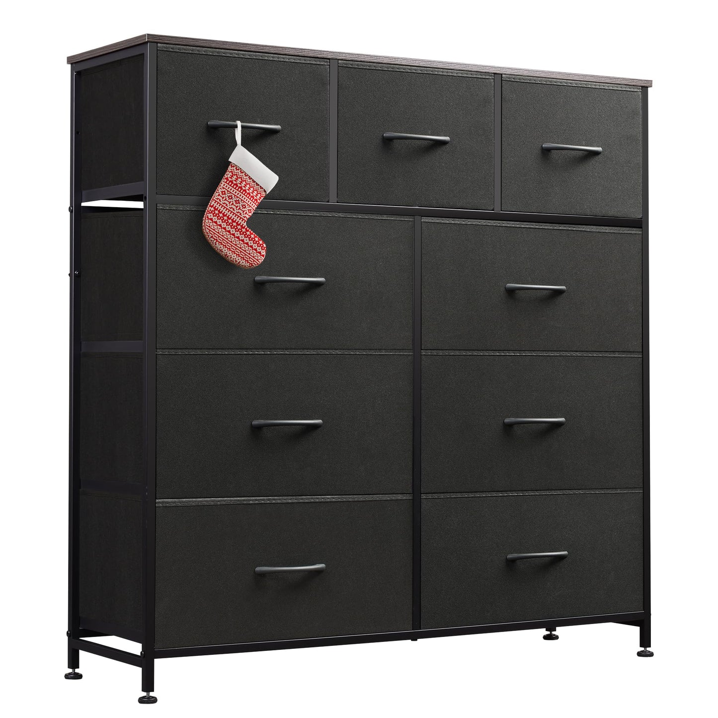 Drawer Fabric 9 Dresser – Tall Storage Tower with Bins, Steel Frame, and Wood Top