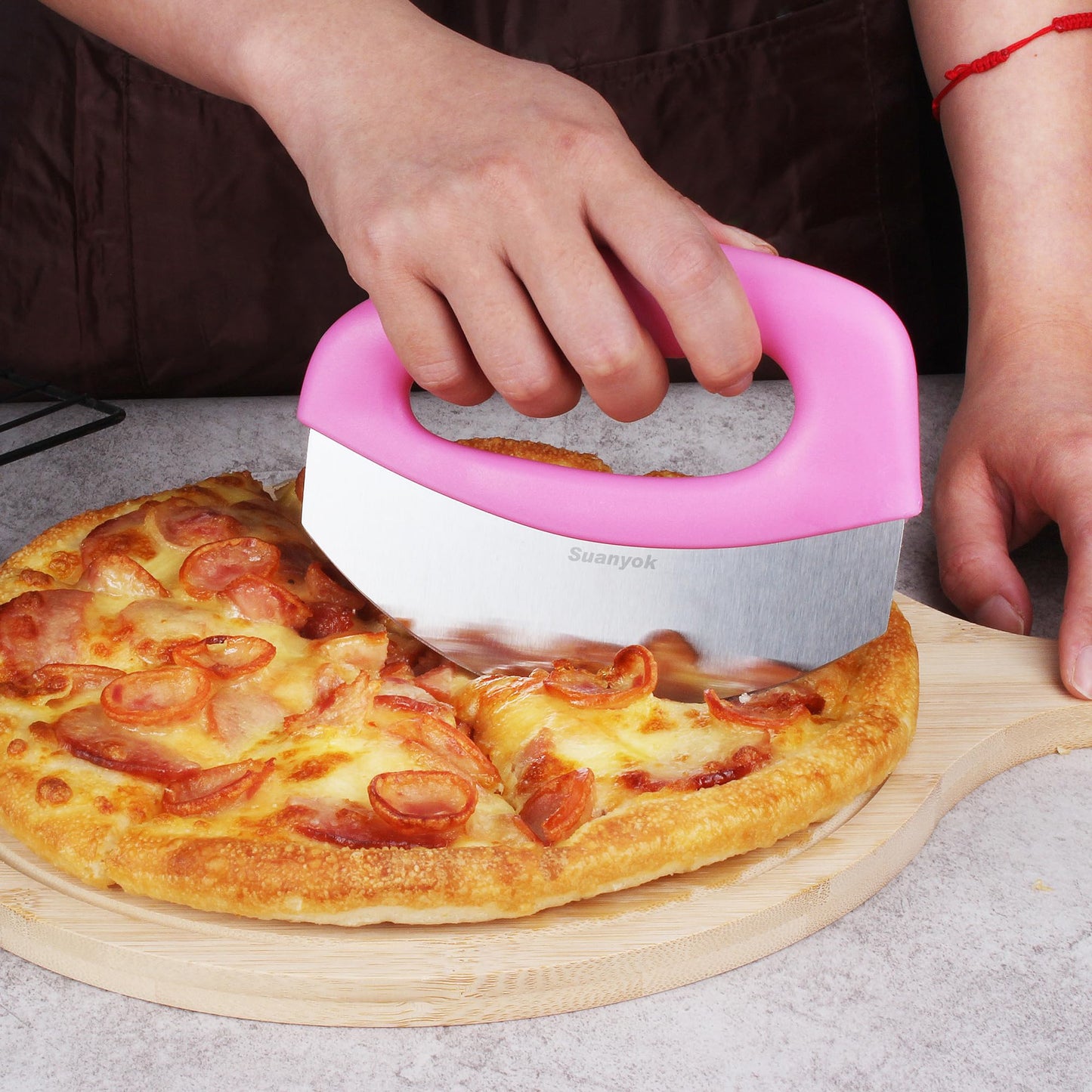 Premium Pizza Cutter Food Chopper-Super Sharp Blade Stainless Steel Pizza Cutter with Protective Sheath Multi Function Pizza Knife