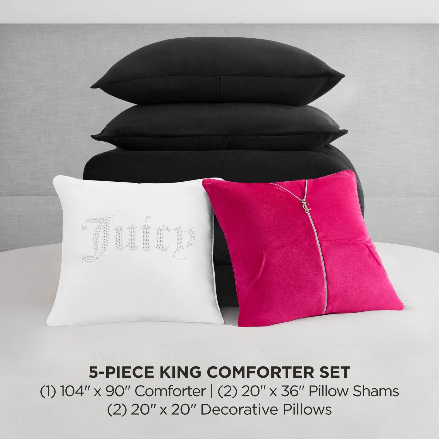 Juicy Couture Solid Velour 3-Piece King Comforter Set – Luxurious Bedding Ensemble