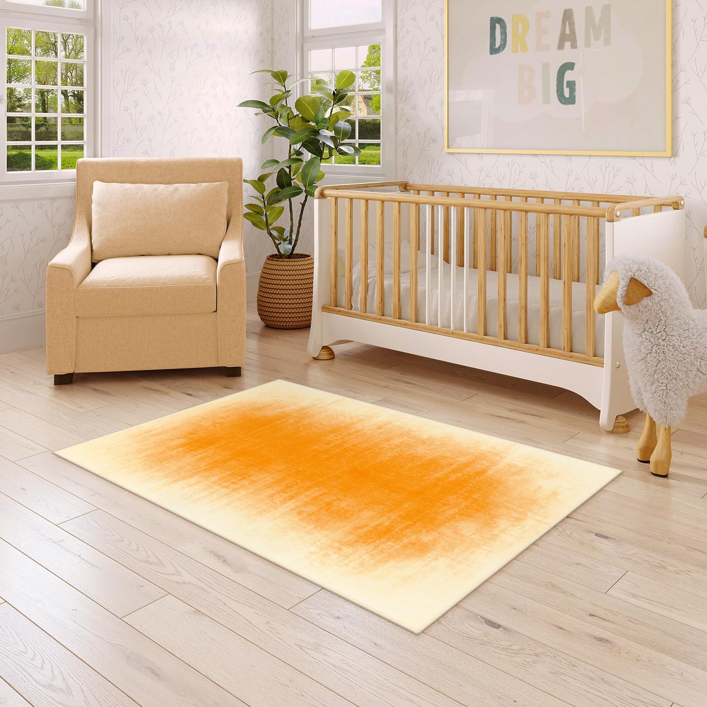 Contemporary Ombre Nursery Rug Washable Non-Slip