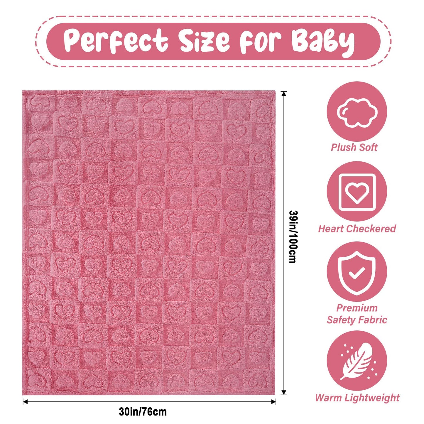 Plush Heart-Patterned Checkered Blanket, 30" x 39"