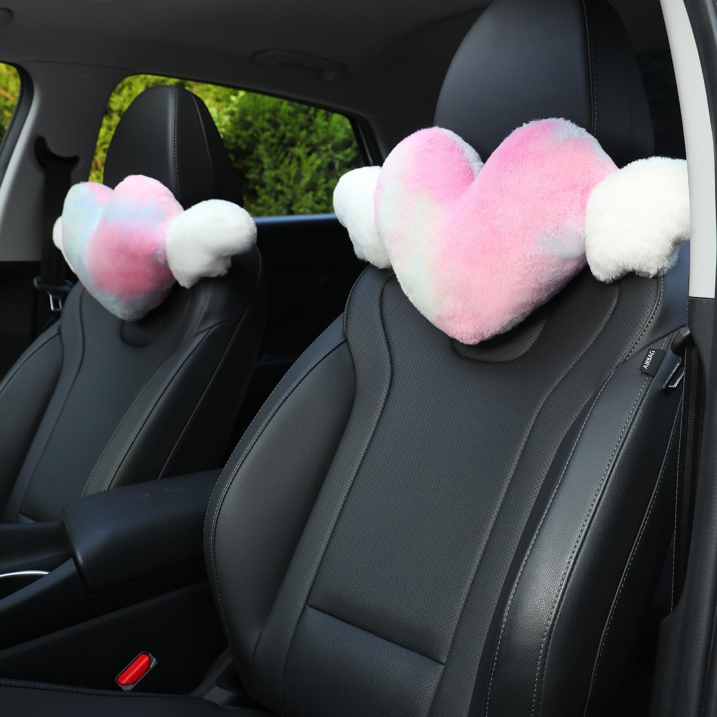 Heart Shaped Cute Car Headrest Pillow with Angel Wings - Comfortable Soft Head Rest Cushion Kawaii