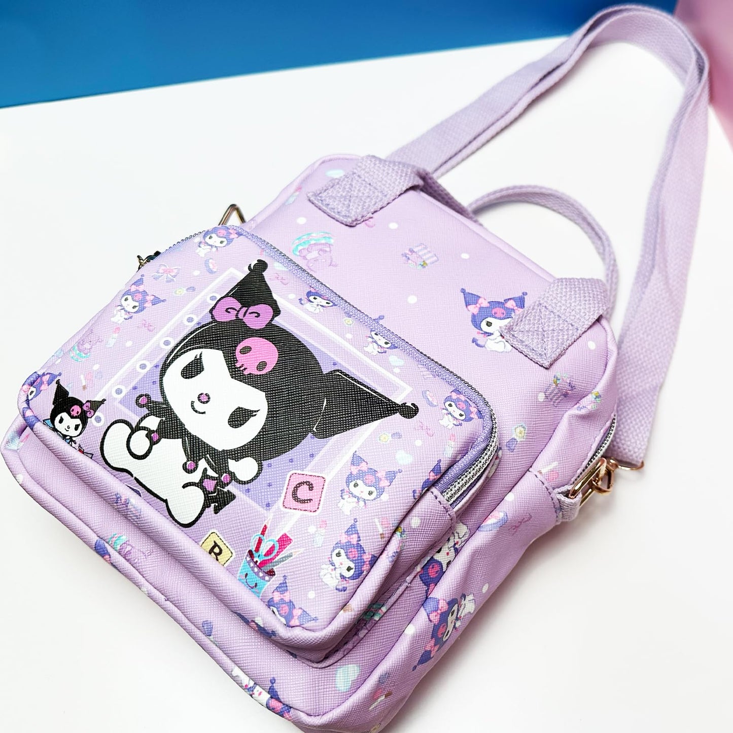 Kawaii Kitty PU Crossbody Bag with Handles Adjustable Shoulder Strap and Bracelet, Handbag with Zipper, Wallet Purse