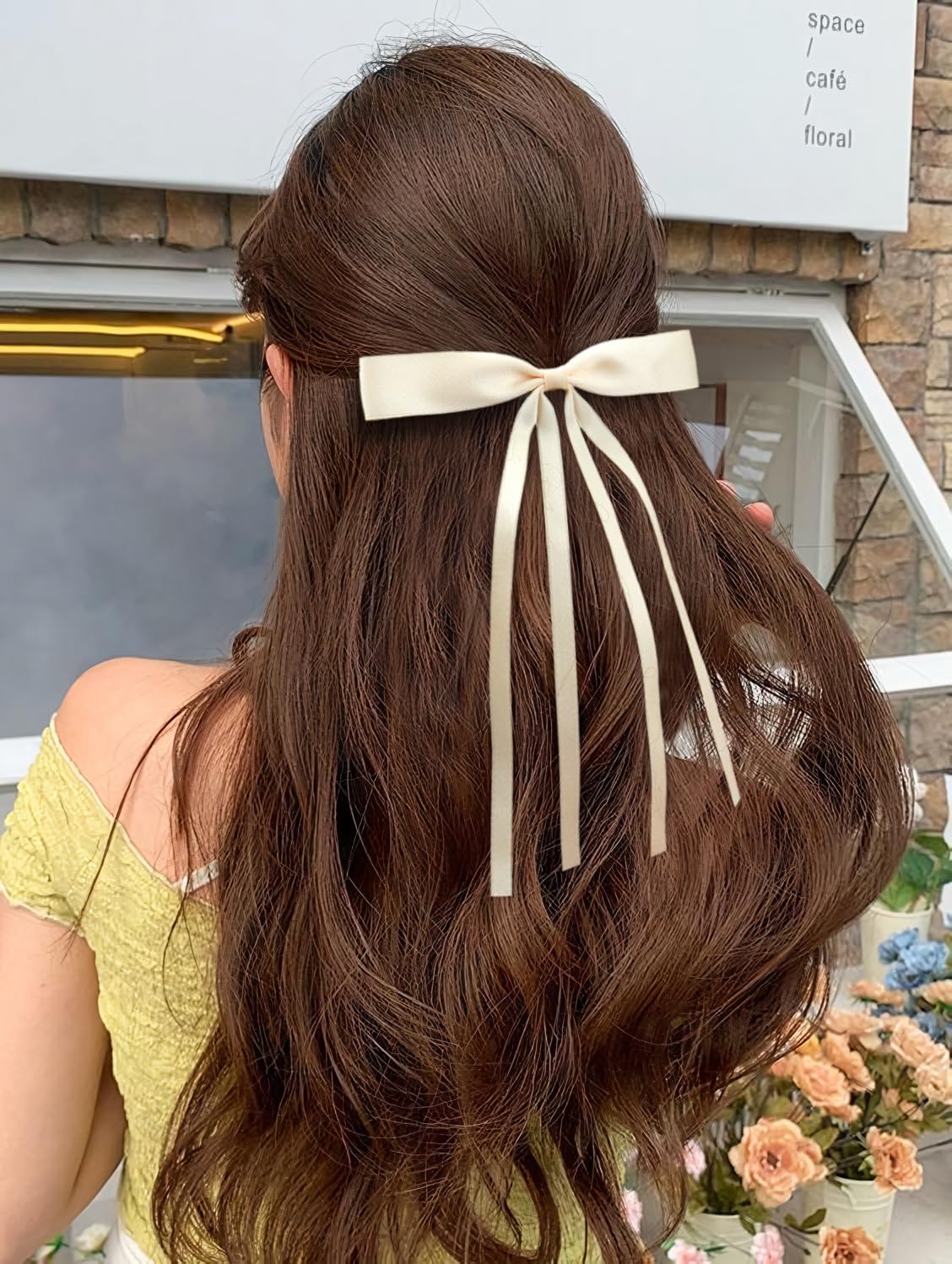 Satin 4-Piece Hair Ribbon Clips for Women and Girls – Pink and Beige Long Tail Bow Hair Accessories