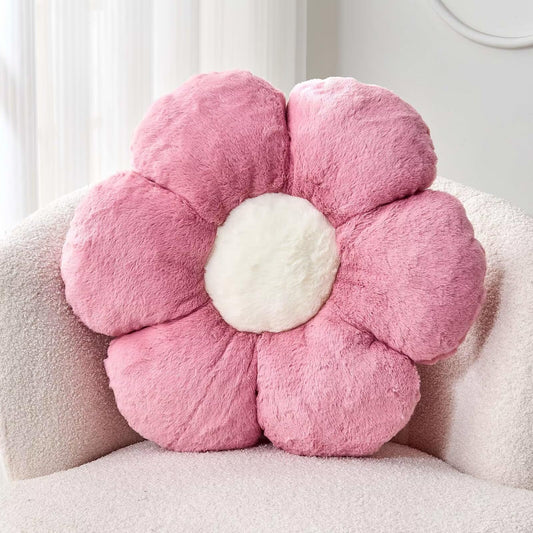 Plush Flower-Shaped Throw Pillow – Soft Faux Rabbit Fur Cushion for Bedroom or Living Room Decor