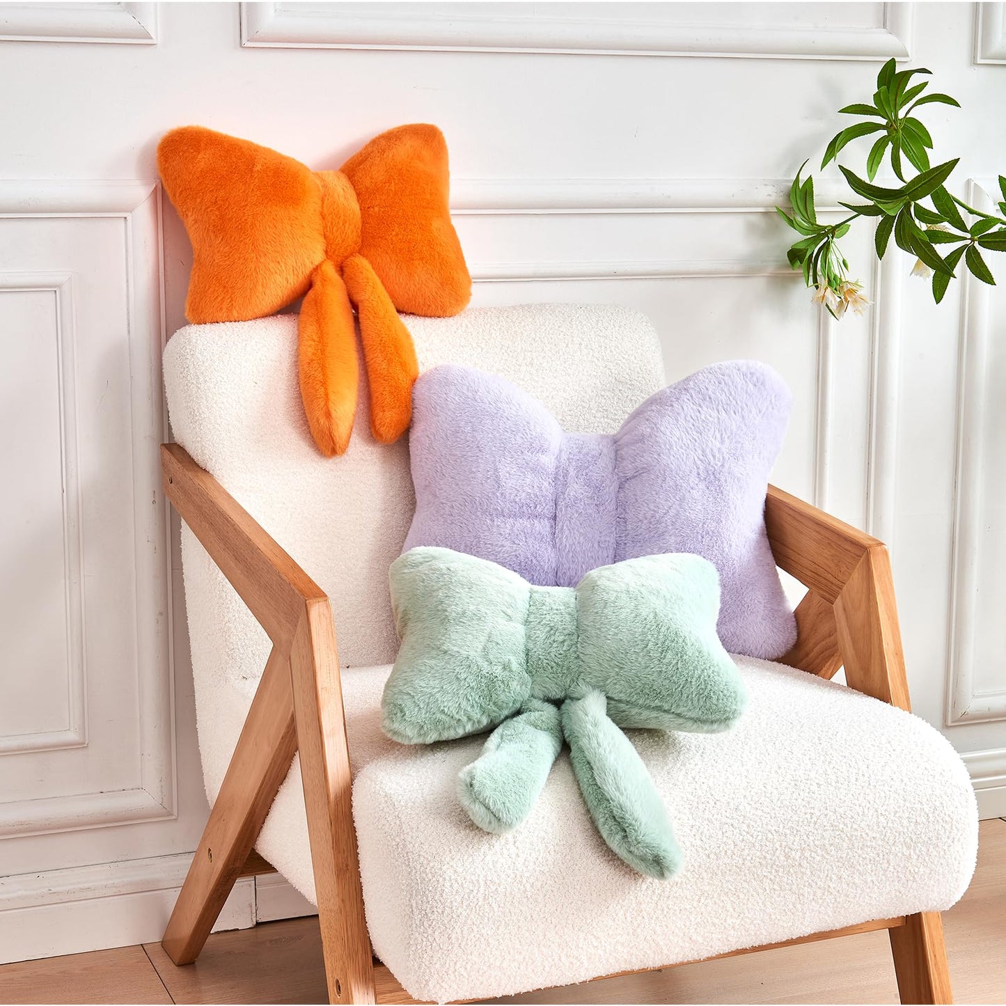 Bow Pillow, Soft Bow Decorative Pillows with Faux Rabbit Fur