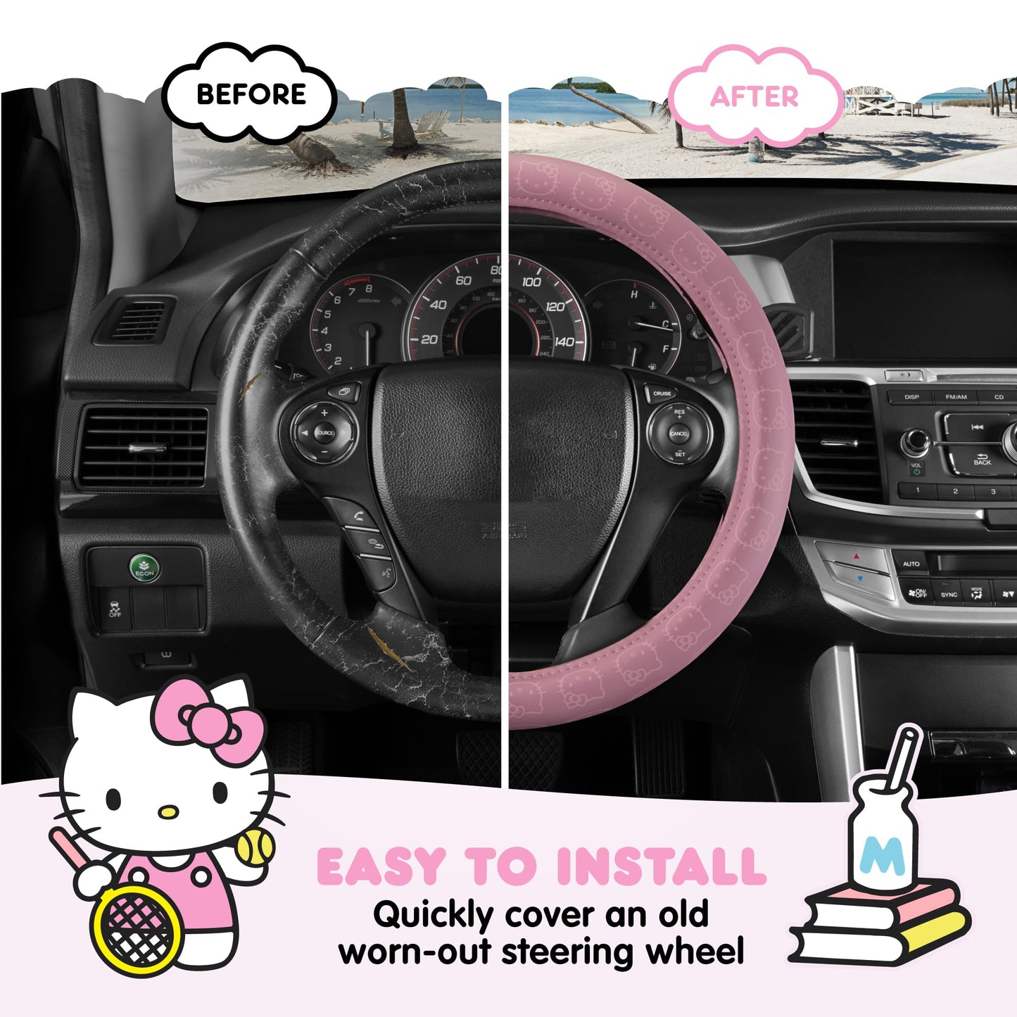 Hello Kitty Steering Wheel Cover, Universal Size 14.5-15