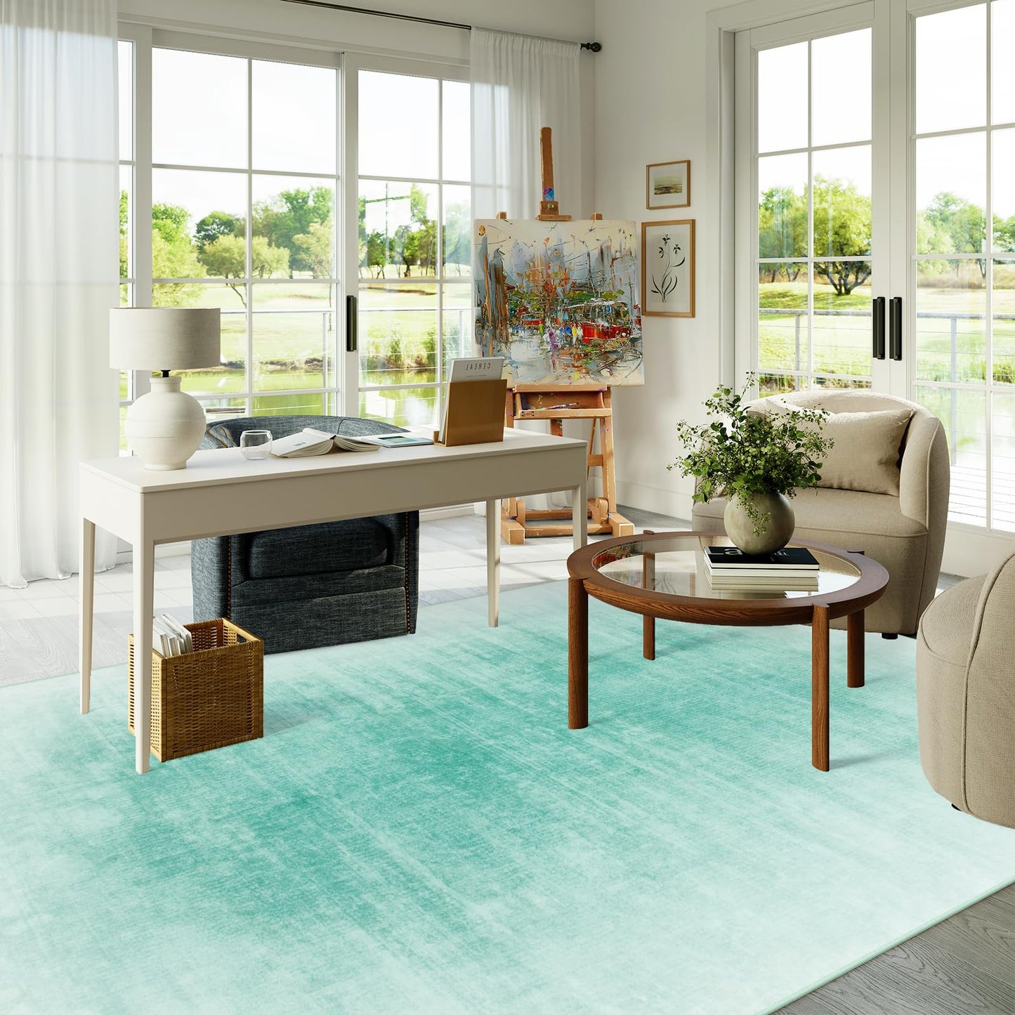 Contemporary Ombre Nursery Rug Washable Non-Slip