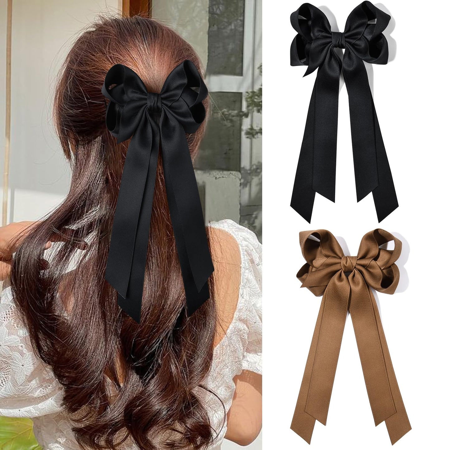 Silky Satin 2PCS Hair Bows Hair Clip - Holder Accessories Slides Metal Clips Hair Bow