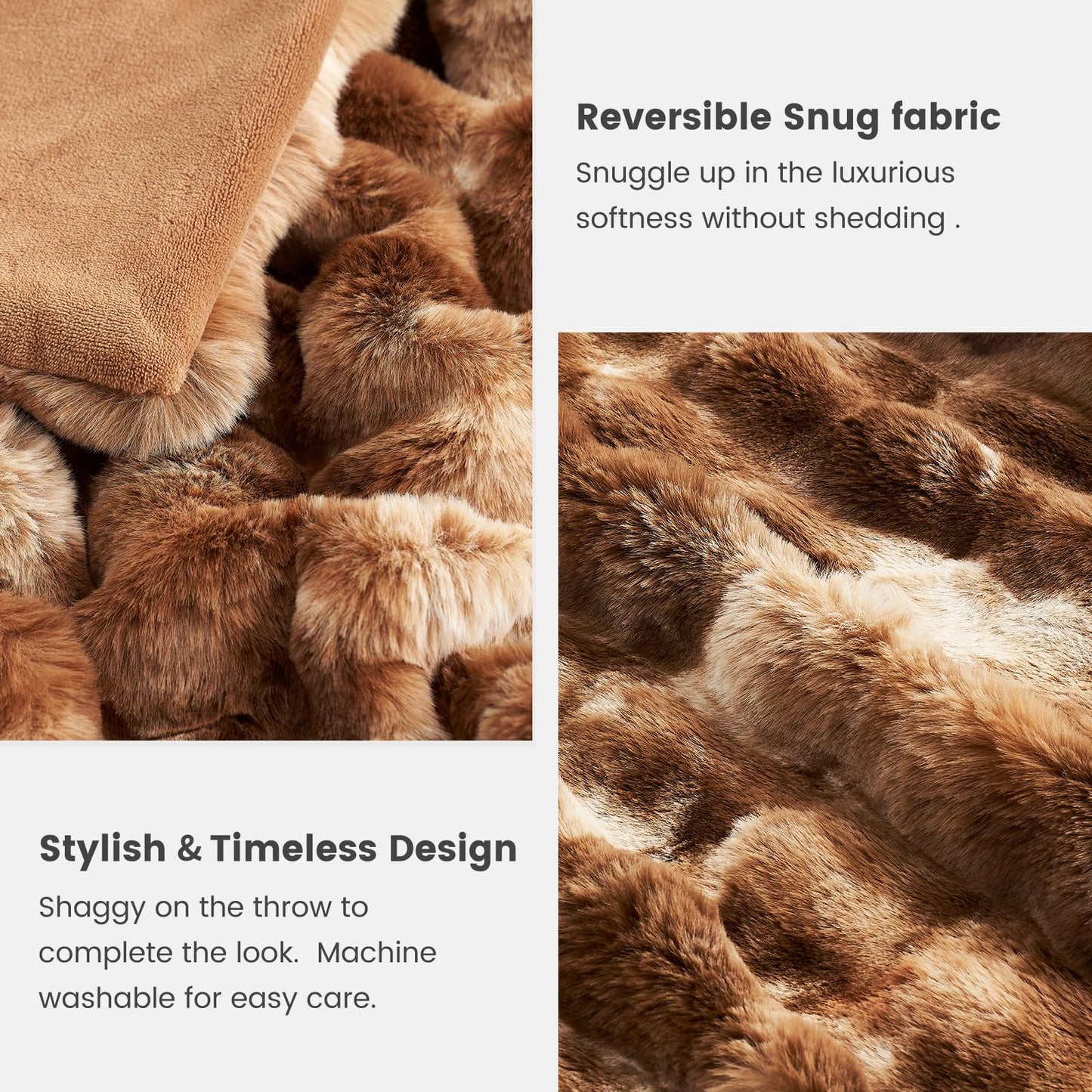 Faux Fur Throw Blanket -Fuzzy Soft Plush Thick Bubble Blanket