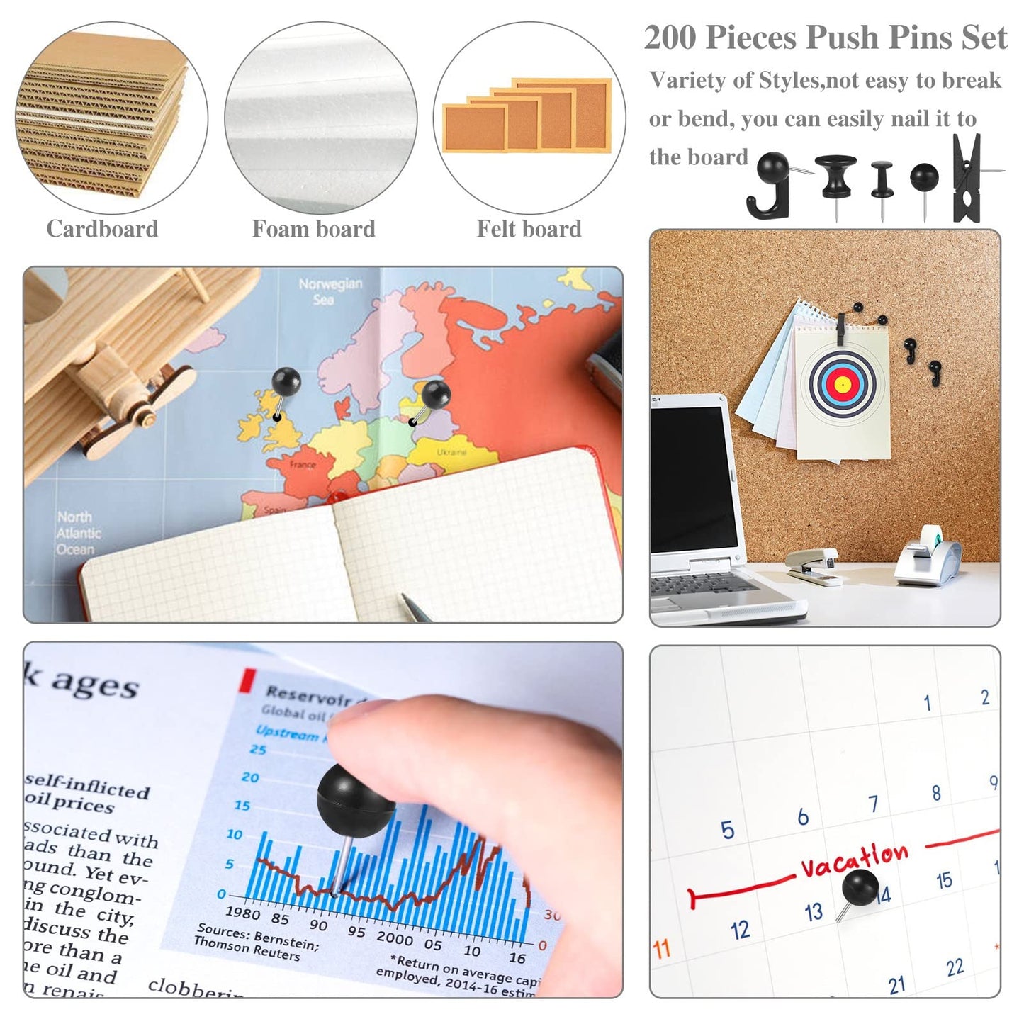 Push Pins Thumb Tacks - 200 Pieces Cute Decorative Push Pins