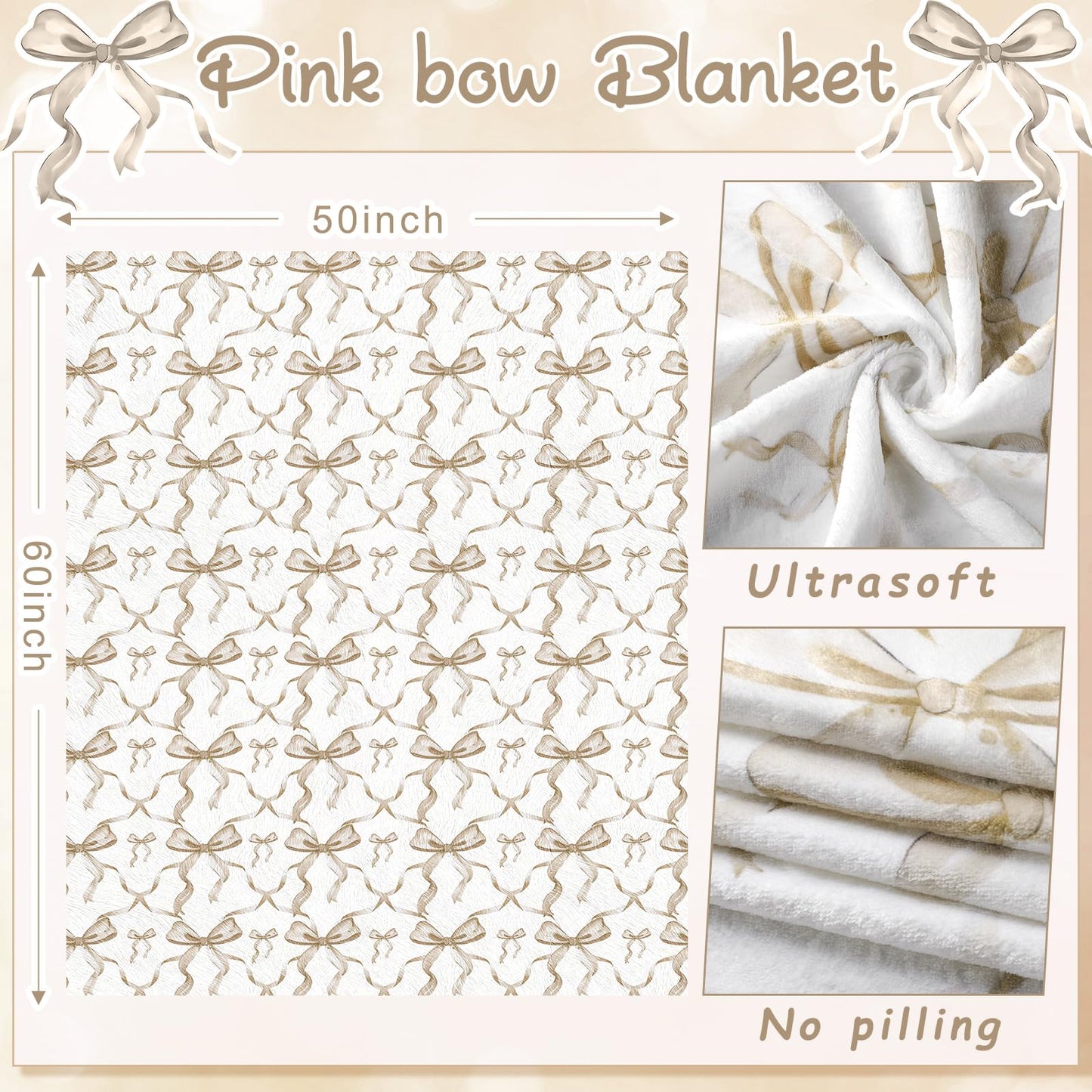 Coquette Bow Blanket Flannel Soft Lightweight Aesthetic Plush, 50" x 60"