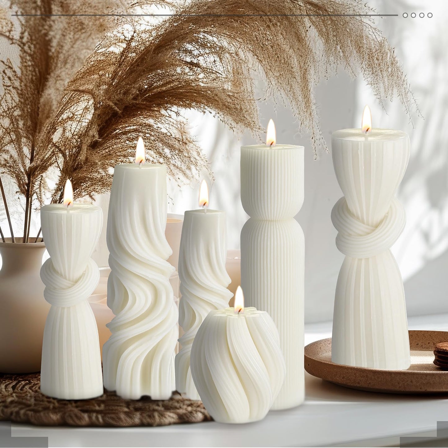 Modern Pillar Candles Ribbed Decorative Candle - Scented Ribbed Decor for Home