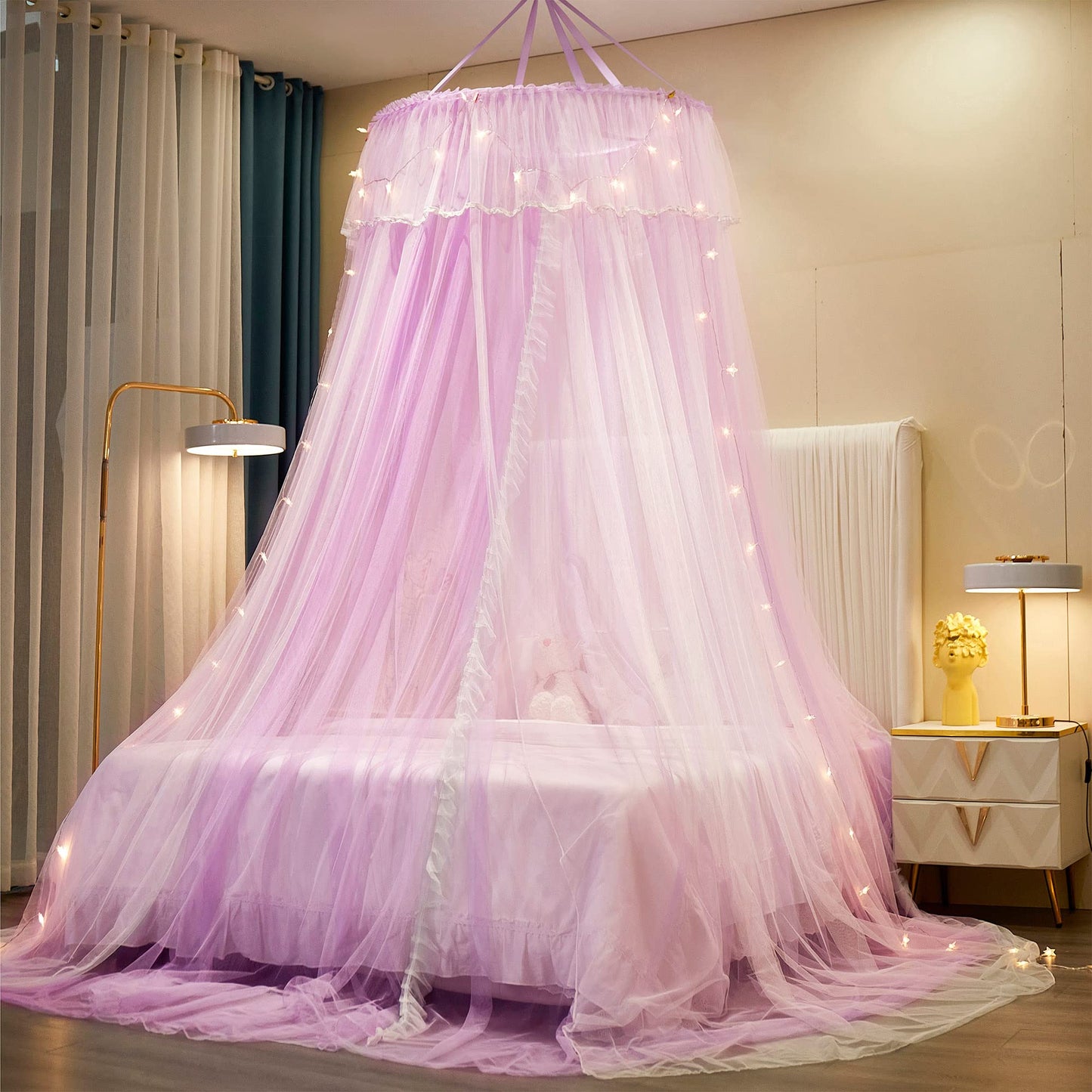 Princess Bed Canopy Bed Canopy Curtain- Double Layer Sheer Mesh Dome Bed Curtain