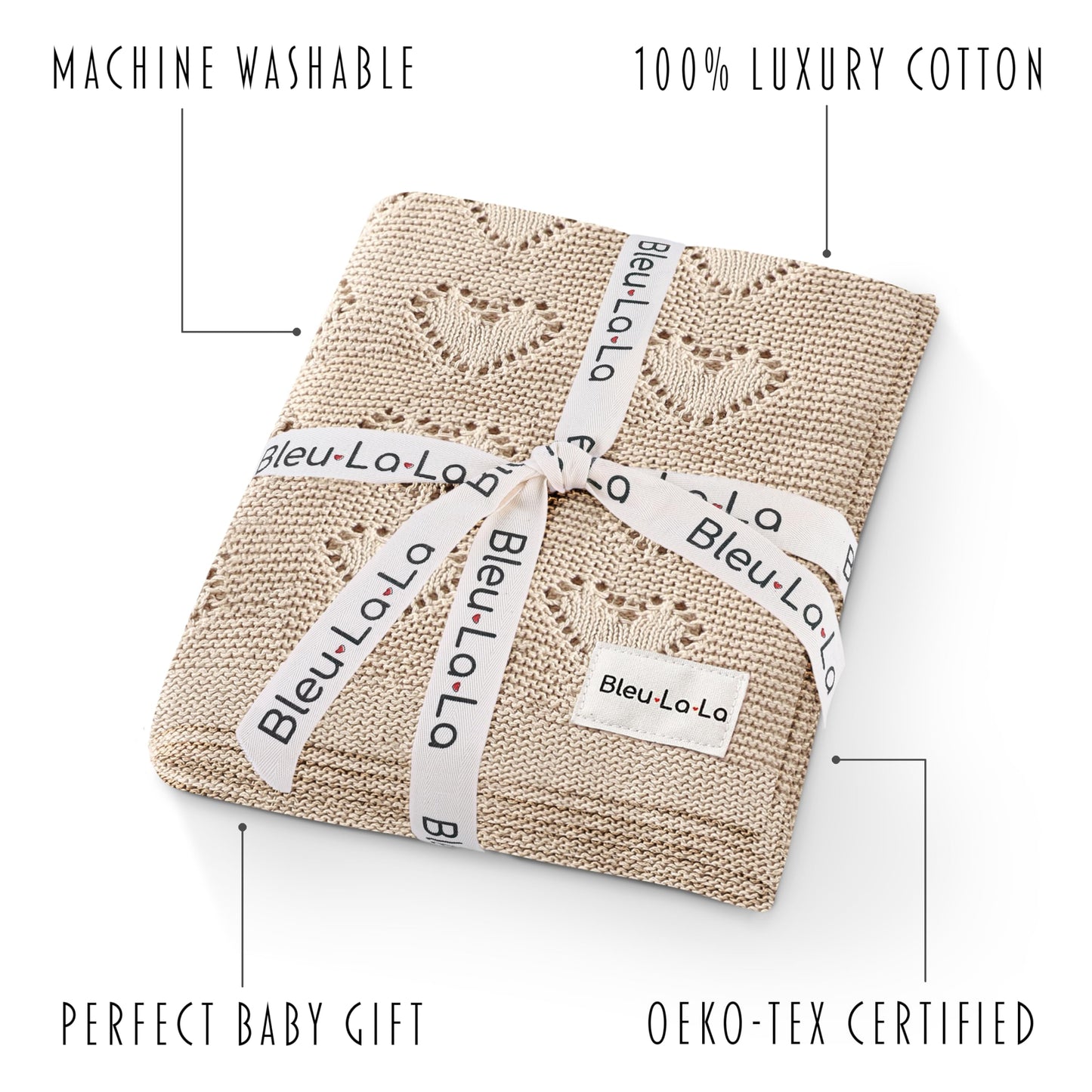 Swaddling Luxury Cotton Knit Heart Baby Blanket