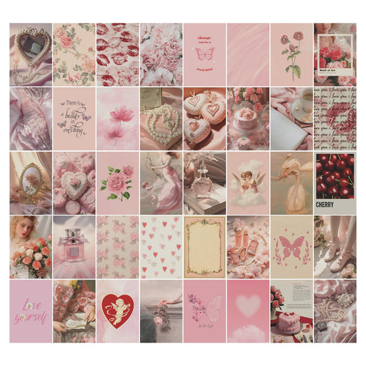 Coquette Room Decor – Wall Collage Kit with Pink Vintage Aesthetic Art Prints and Posters