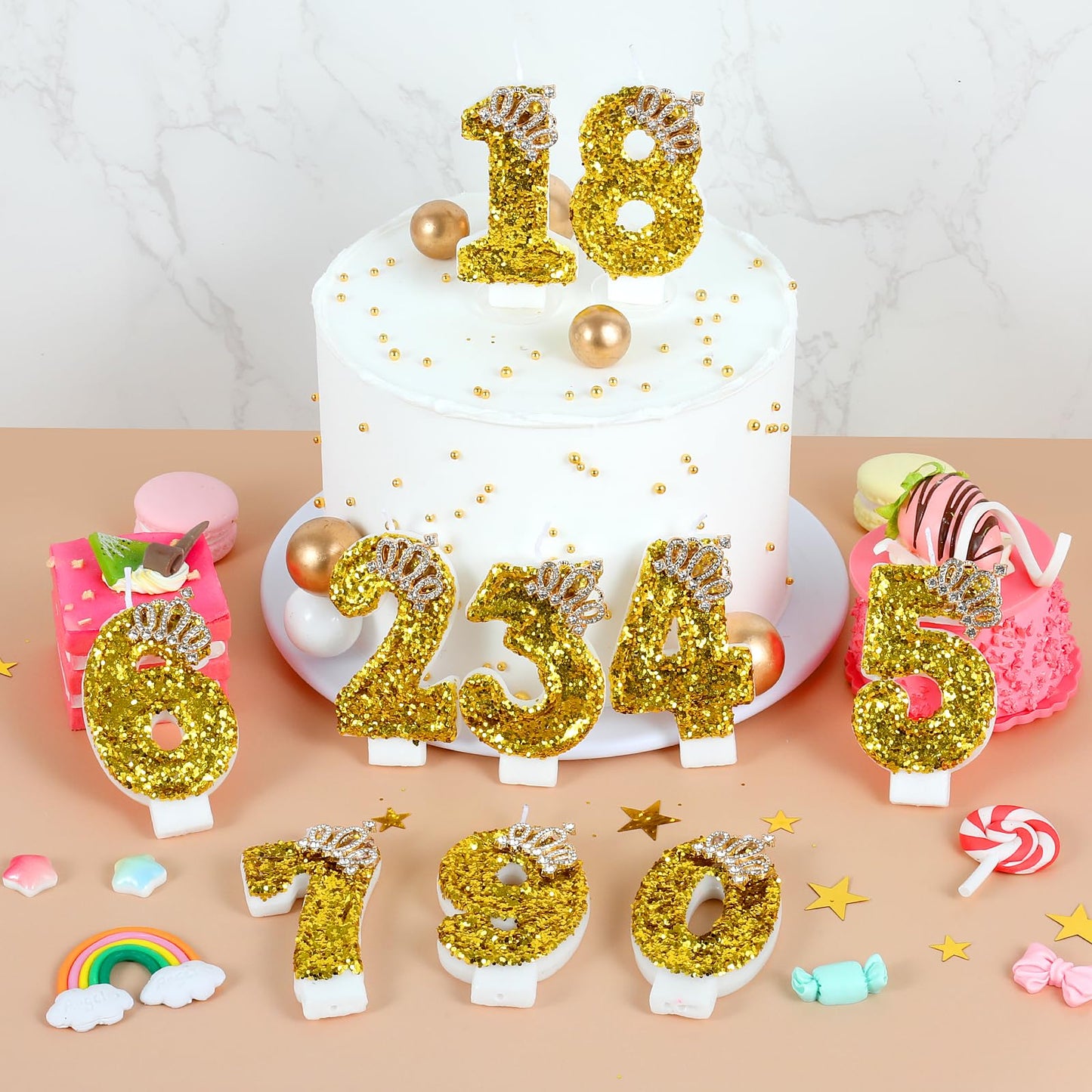 Glitter Birthday Number Candles, Crown Birthday Candles for Cake