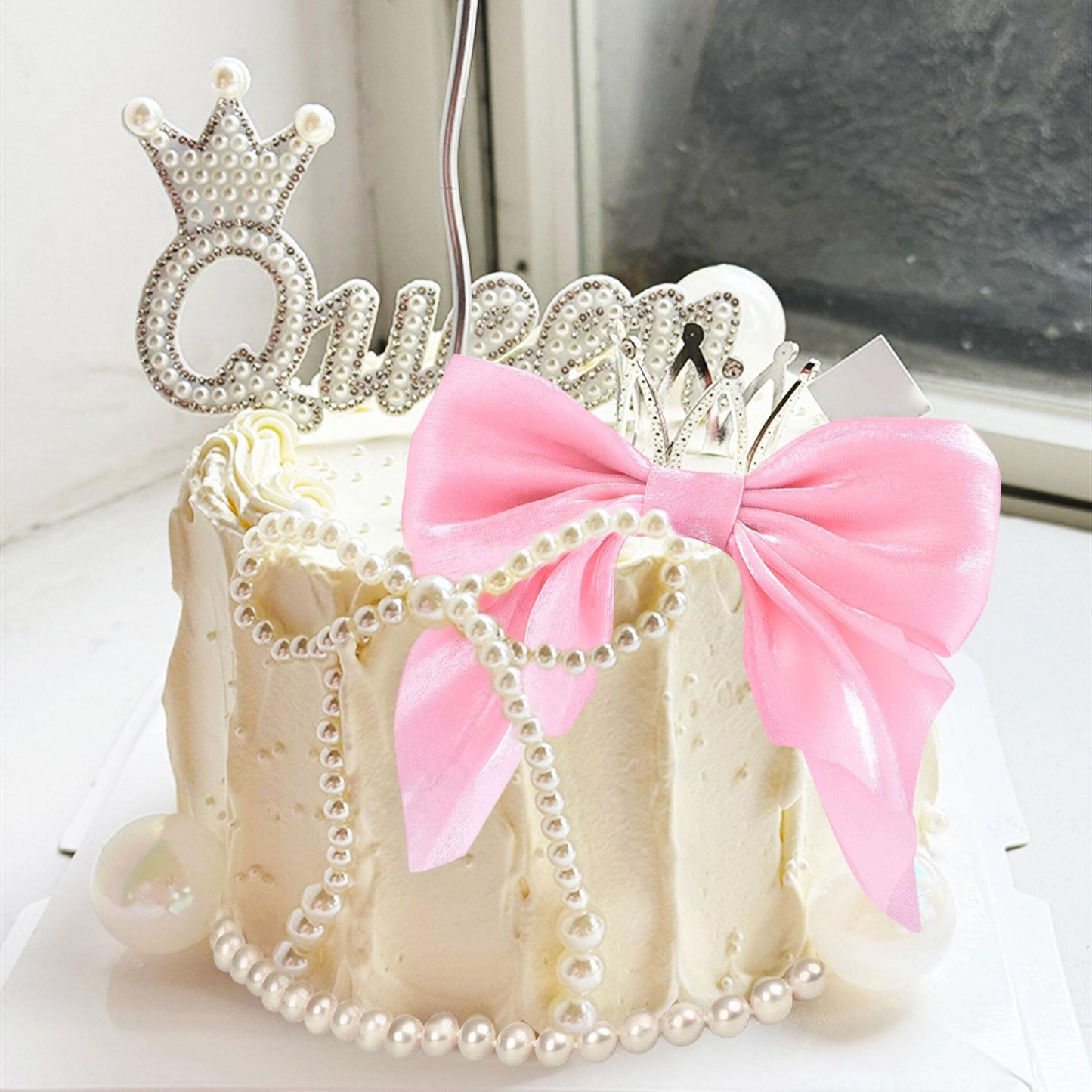 Coquette Pearl Bow Cake Decor