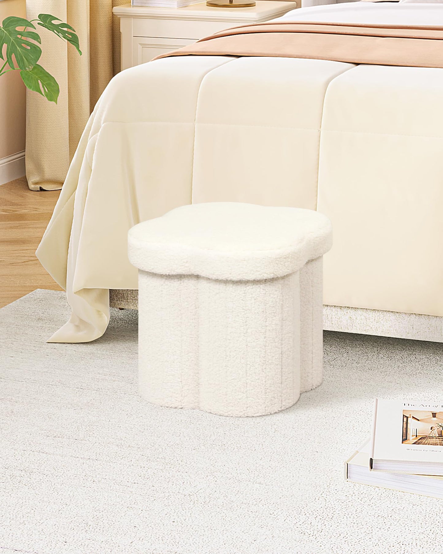 Flower-Shaped Storage Ottoman – Boucle Footstool & Seat for Living Room & Dorm