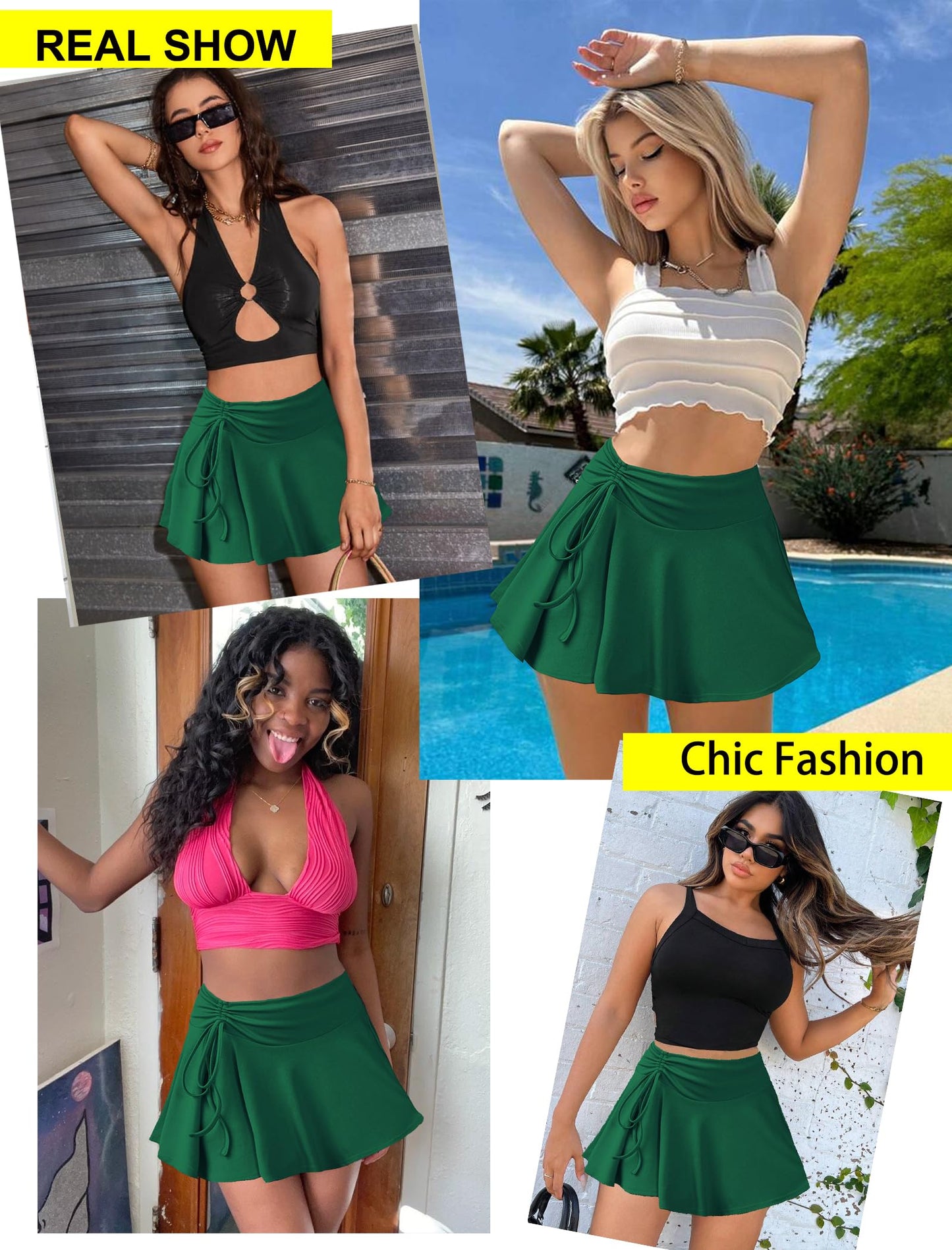 Sexy Mini Skirt Pleated Drawstring High Waist Skater Skirt