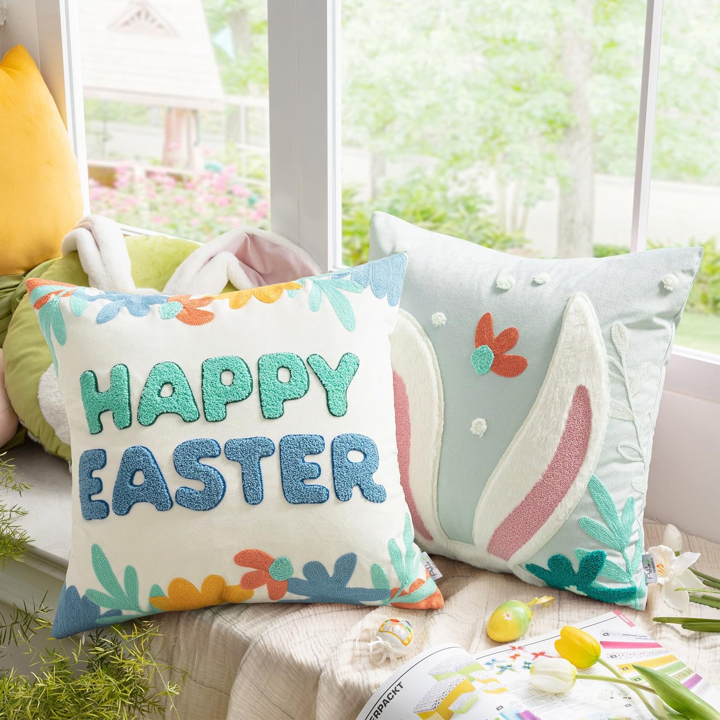 Easter Decorations Pillow Covers, Rabbit Pillow Covers, 18X18 Set of 2