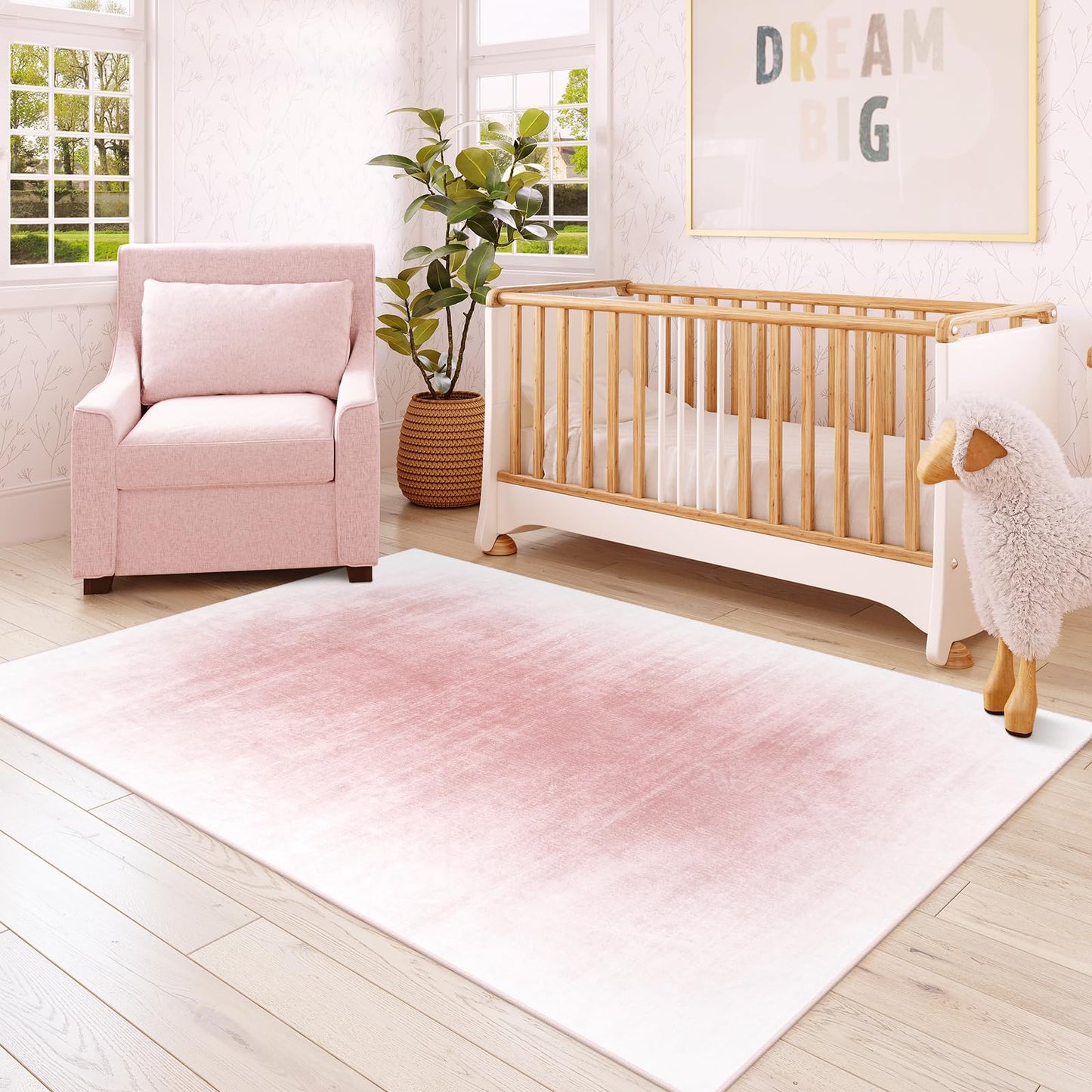 Contemporary Ombre Nursery Rug Washable Non-Slip