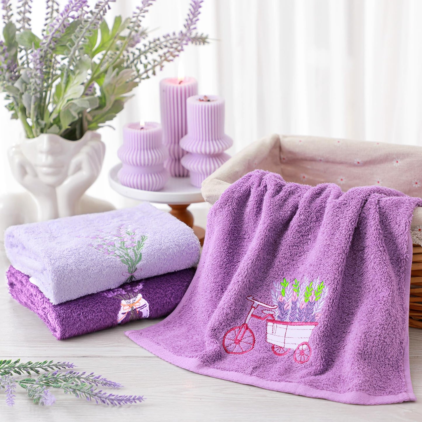 Embroidered Floral Hand Towels - Cute Summer Flowers Cotton Soft Absorbent Towels