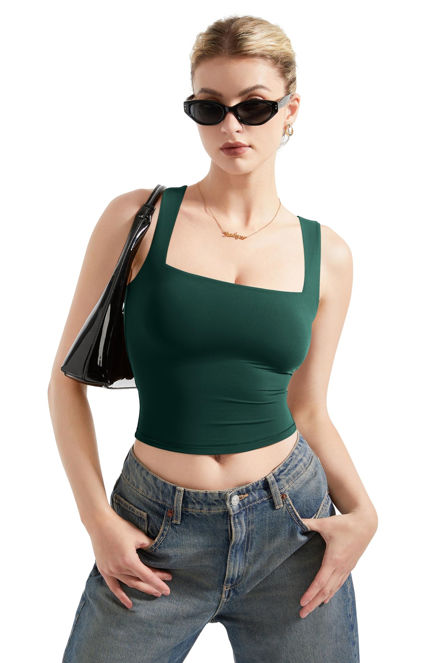 Double Lined Square Neck Crop Tank Top