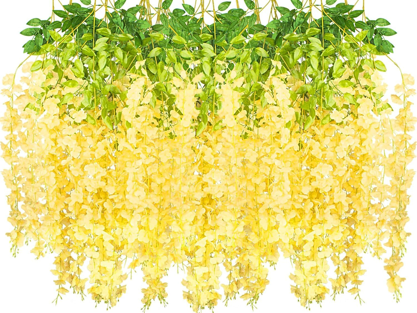 Hanging Artificial Flowers Silk Wisteria Vine Ratta Flower, 12 Pack