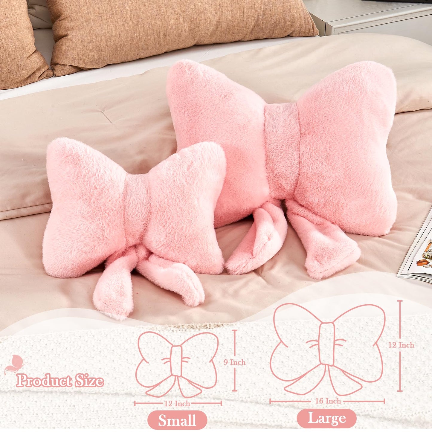 Bow Pillow, Soft Bow Decorative Pillows with Faux Rabbit Fur