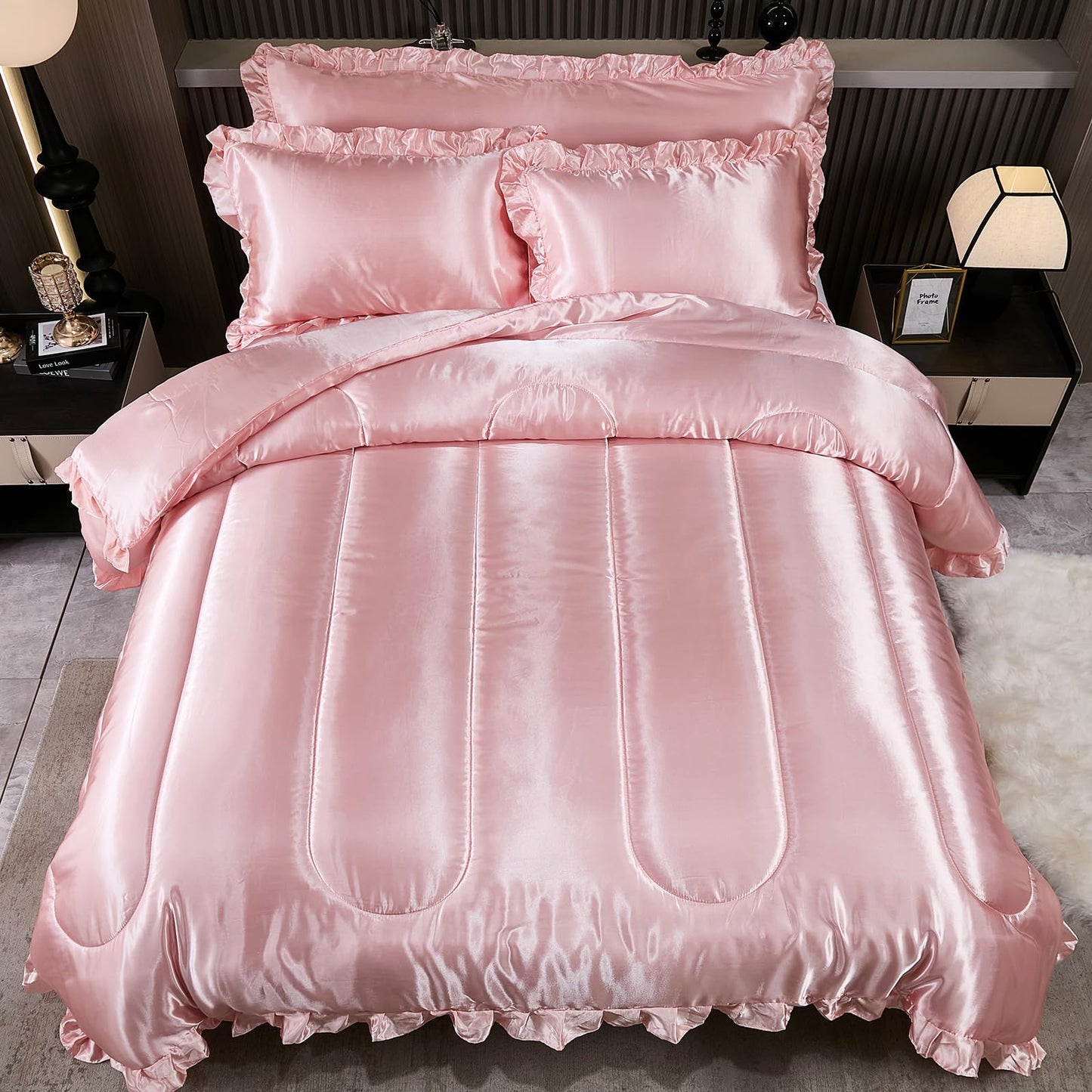 Comforter Silk Beddings - Luxury Silky Body Pillow Cover Ruffle