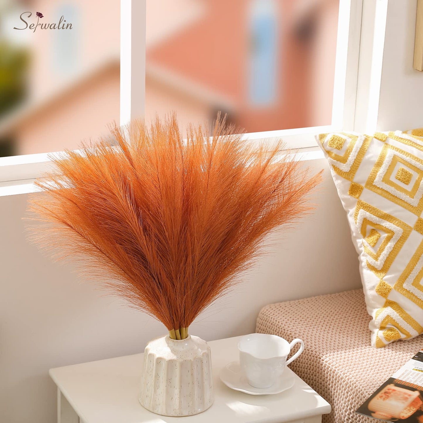 Faux Pampas Grass Decor 17.7 Inch 6pcs, Home Decor