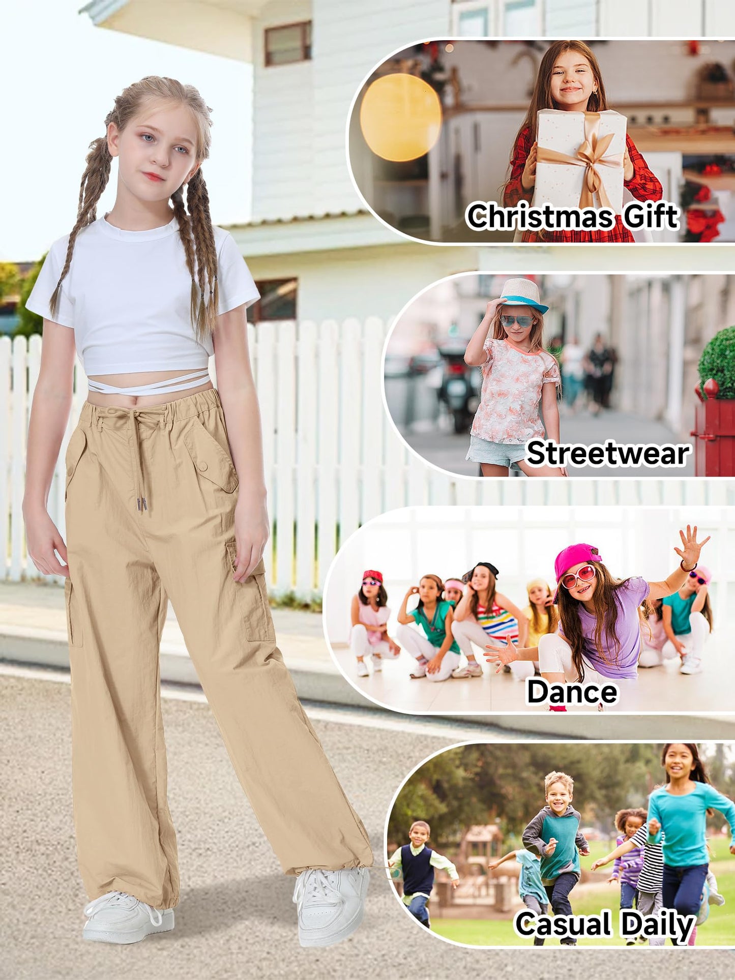 Girls Y2K Parachute Pants for Cargo Trousers with Pockets Harajuku Jogger Pants