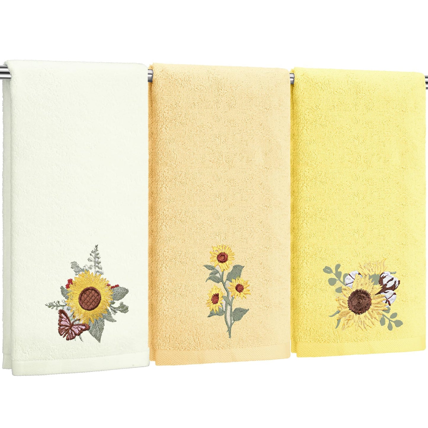 Embroidered Floral Hand Towels - Cute Summer Flowers Cotton Soft Absorbent Towels