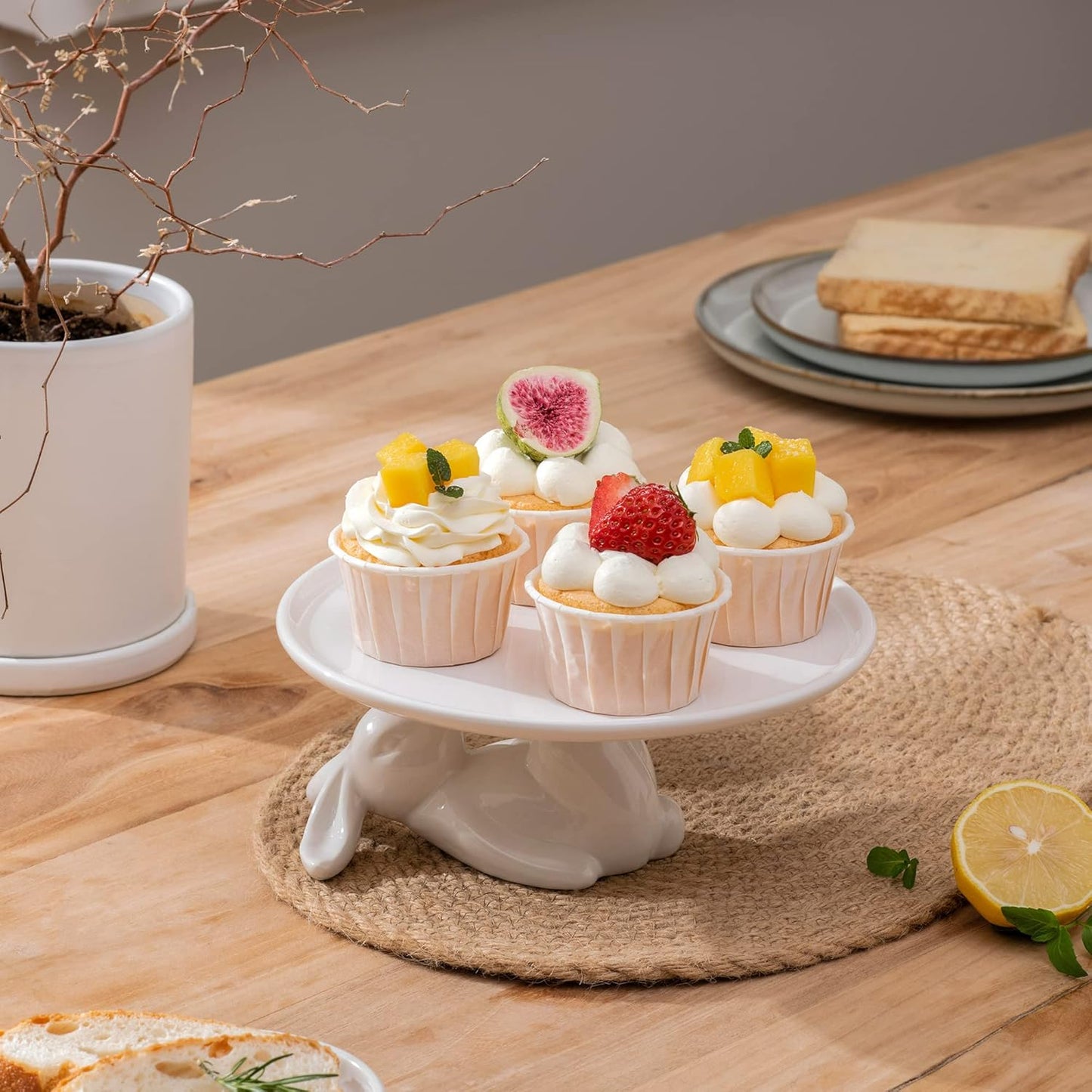 Cupcake Stand, Easter Decorations, Ceramic Dessert Plate 8.3 Inch White