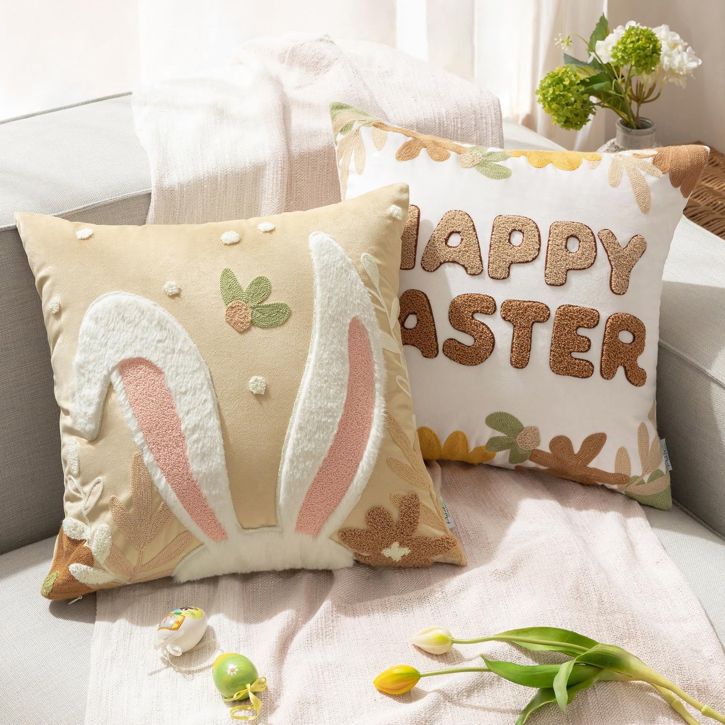 Easter Decorations Pillow Covers, Rabbit Pillow Covers, 18X18 Set of 2