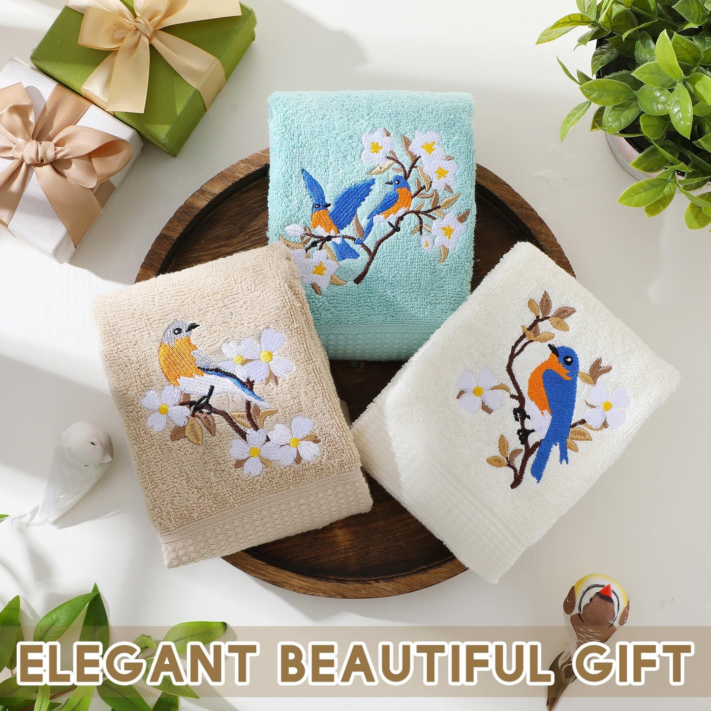 Embroidered Floral Hand Towels - Cute Summer Flowers Cotton Soft Absorbent Towels