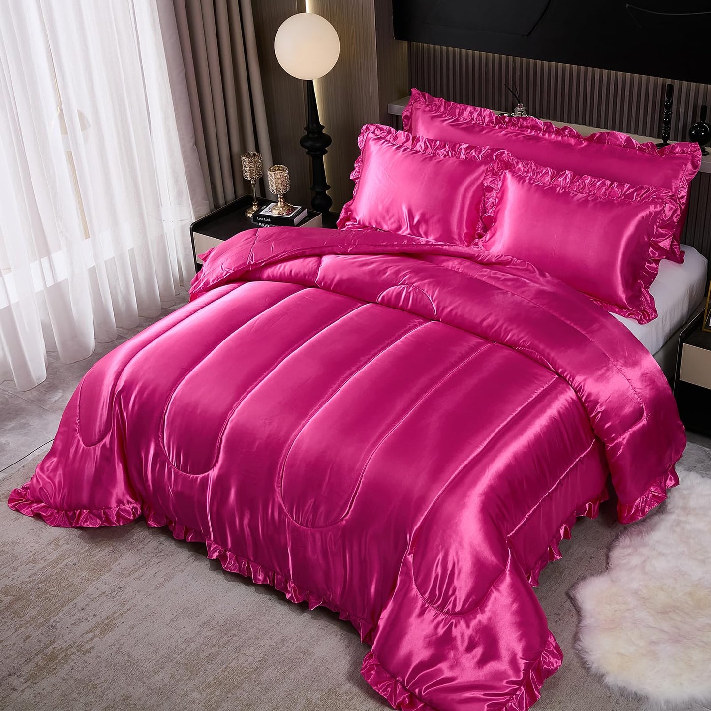 Comforter Silk Beddings - Luxury Silky Body Pillow Cover Ruffle