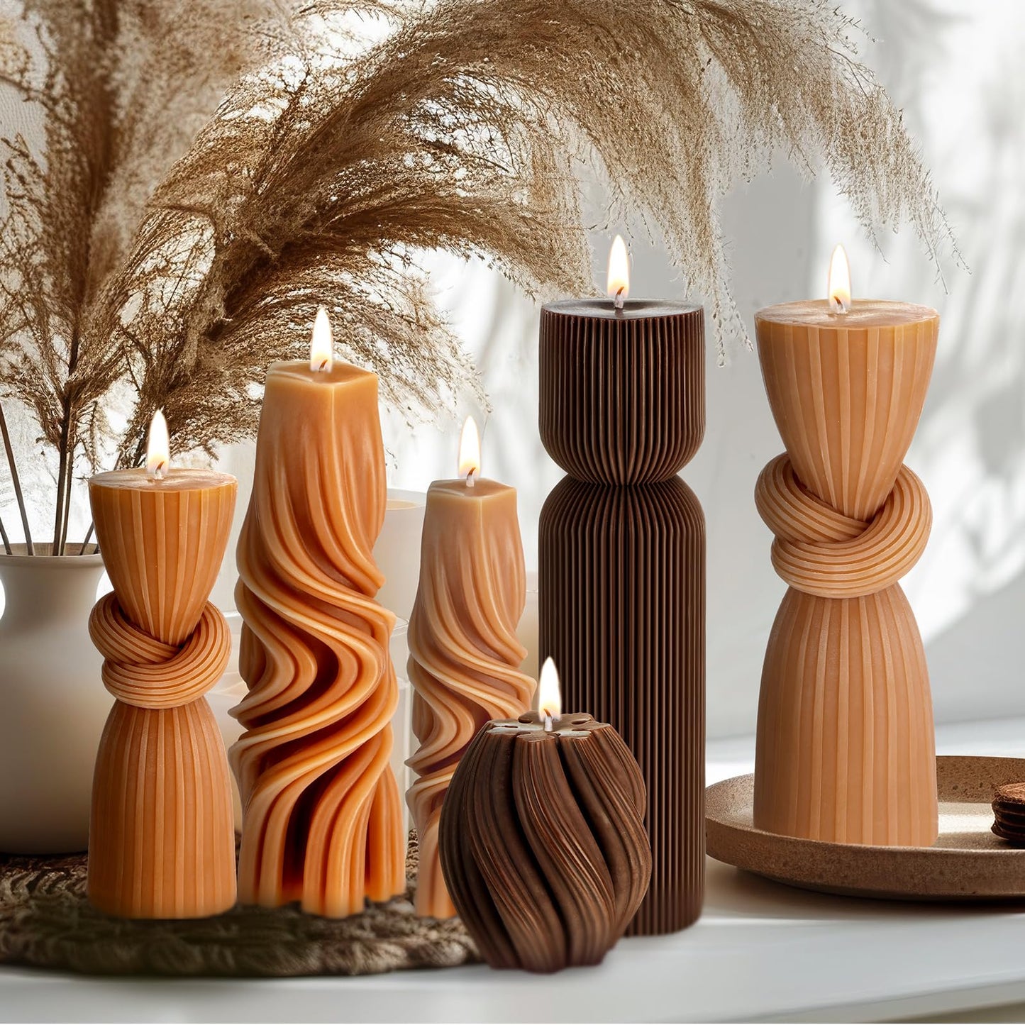 Modern Pillar Candles Ribbed Decorative Candle - Scented Ribbed Decor for Home