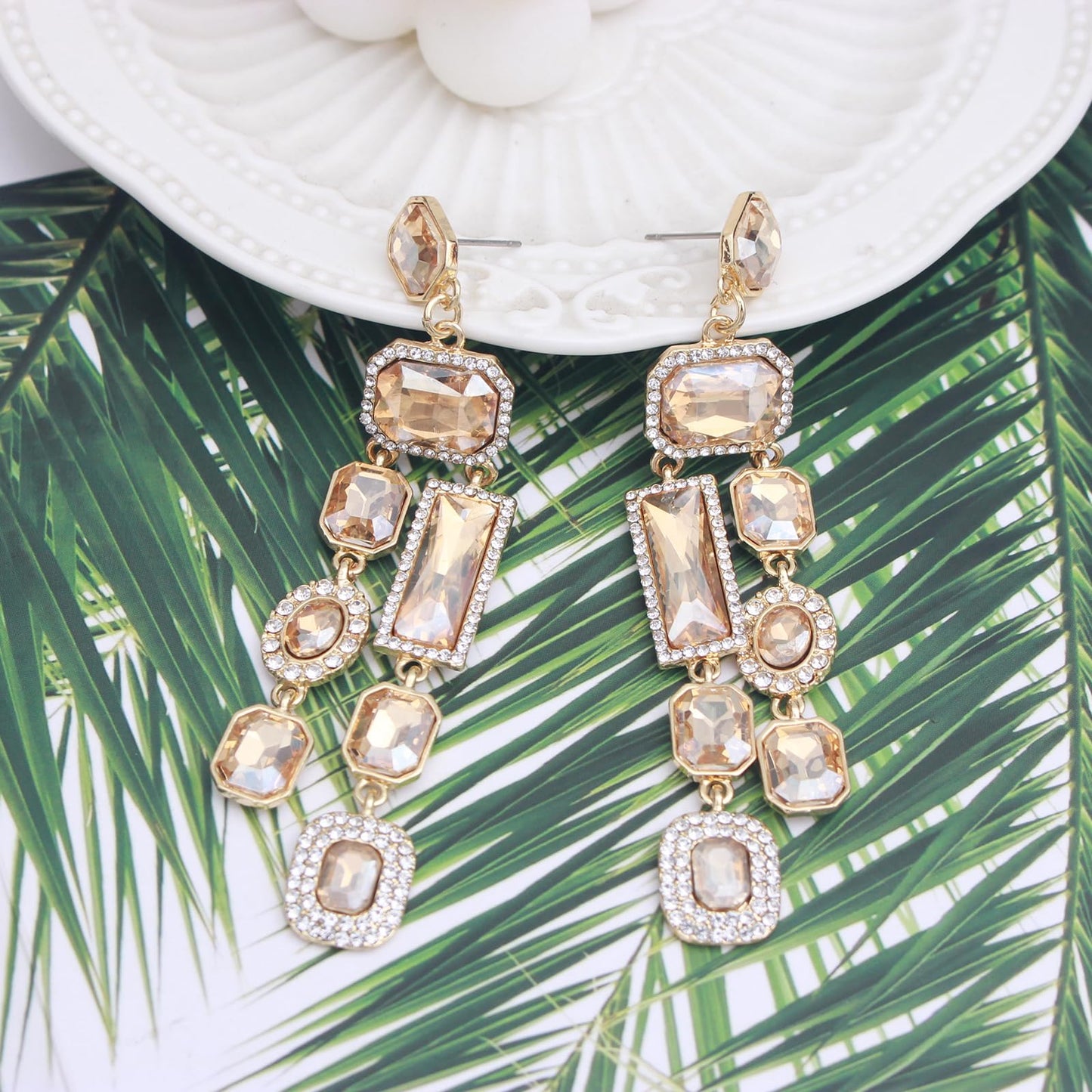 Vintage Rectangle Teardrop Chandelier Earrings