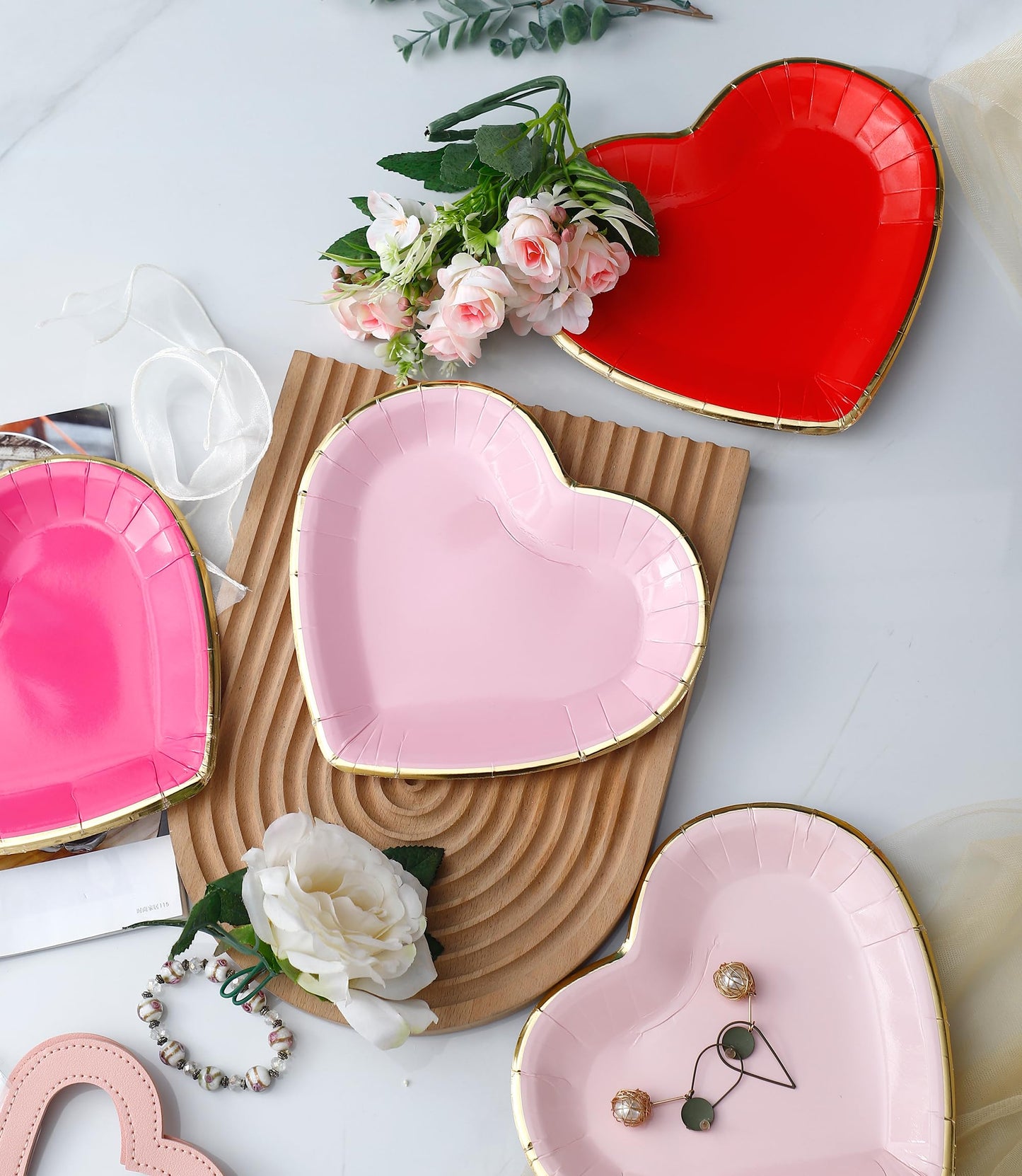 Valentines Plates - 48 PK - Heart Plates Paper Heart Shaped Dessert Plates