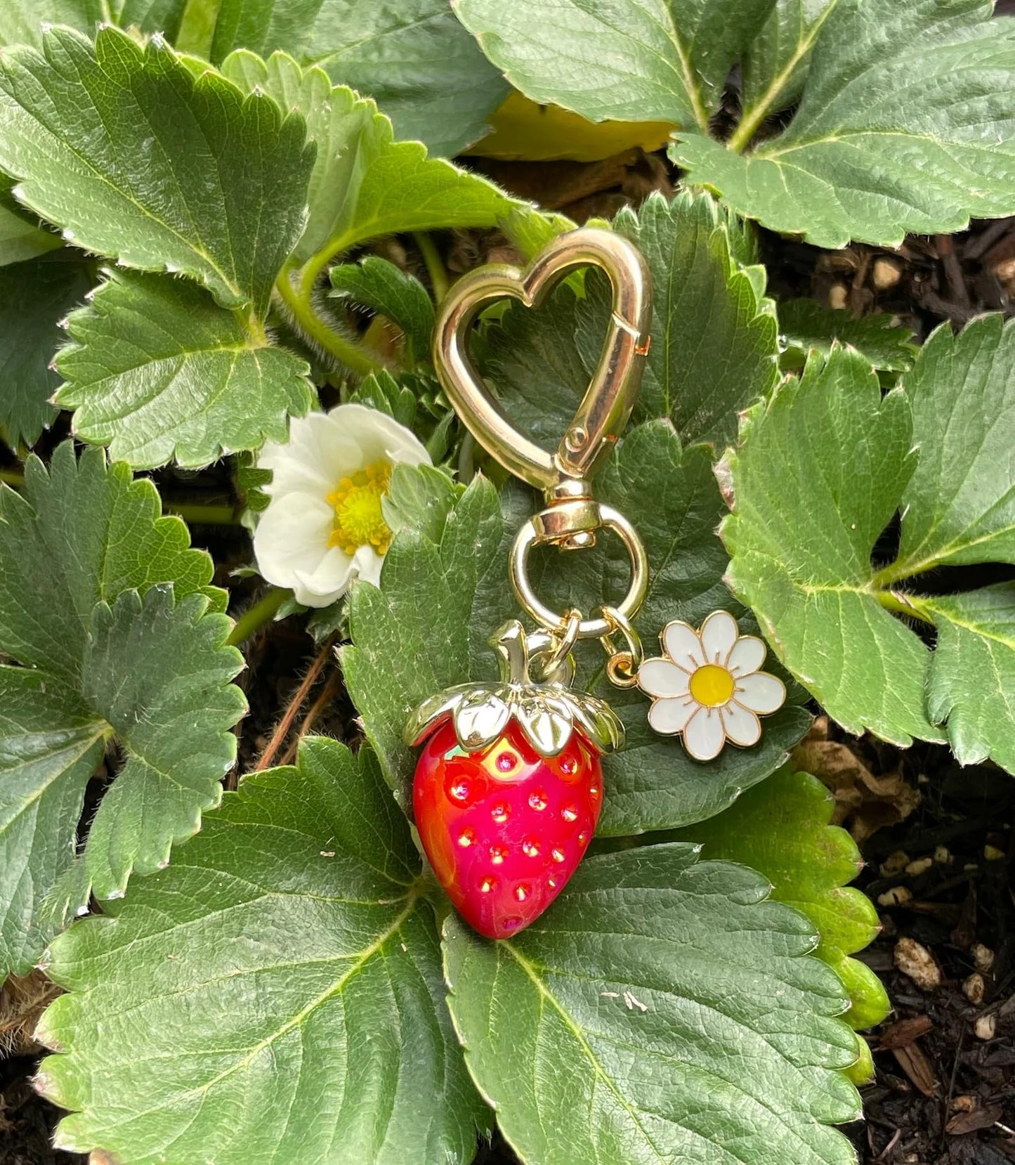 Cute Strawberry Keychain, Kawaii Heart Flower Daisy Keychain