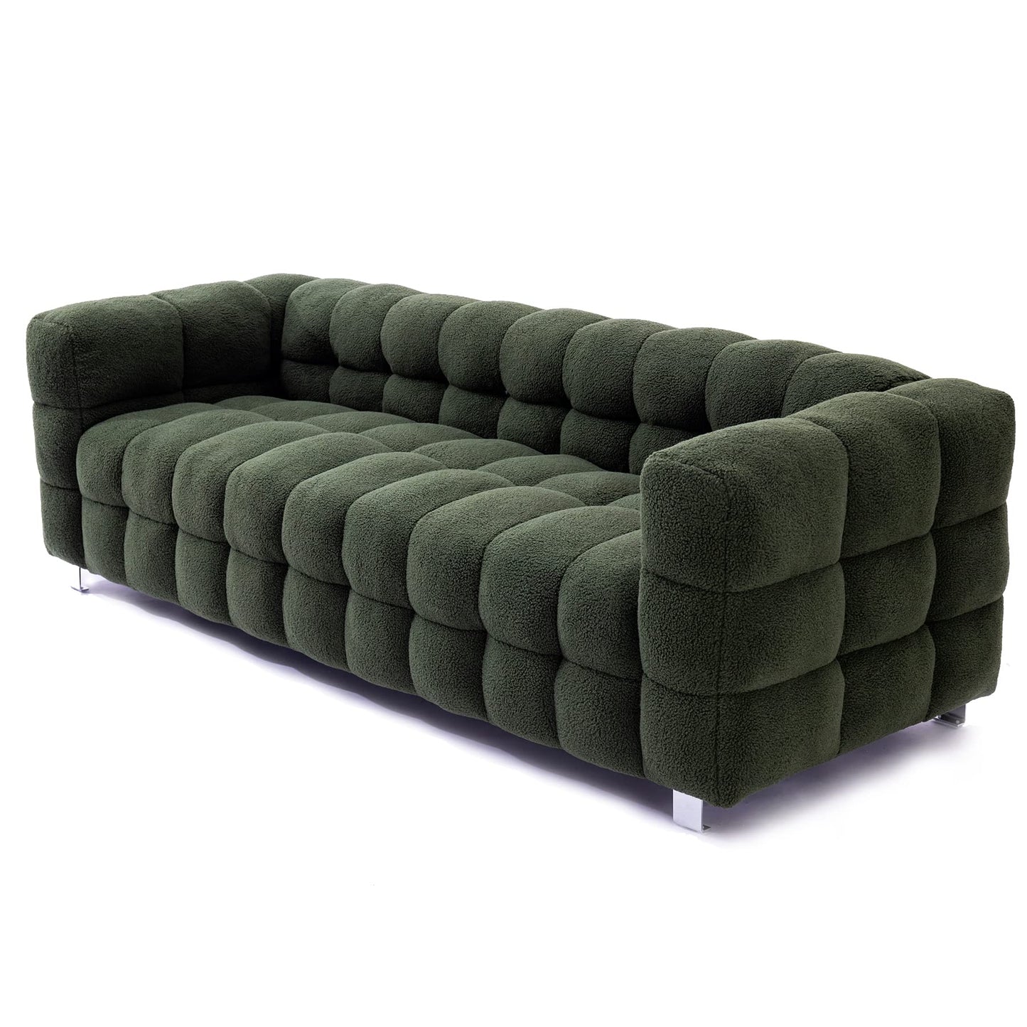 Modern Sofa Couch with Metal Legs Upholstered Tufted 3 Seater Couch with 2 Pillows Decor