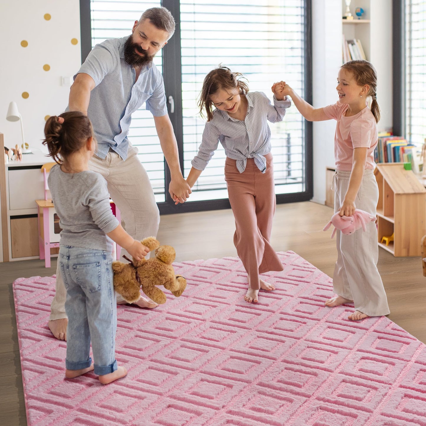 Geometric Memory Foam Rugs - Fluffy Checkered Shaggy Area Rug, Non-Slip Washable Modern Indoor Carpet