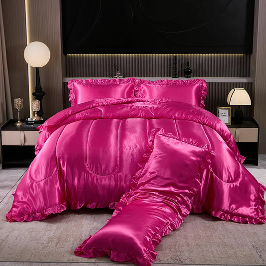 Comforter Silk Beddings - Luxury Silky Body Pillow Cover Ruffle